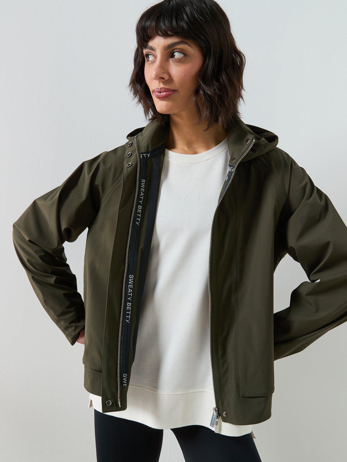 Image 1 of 6 of Sweaty Betty Womens Training Motion Waterproof Cropped Parka Jacket - Green
