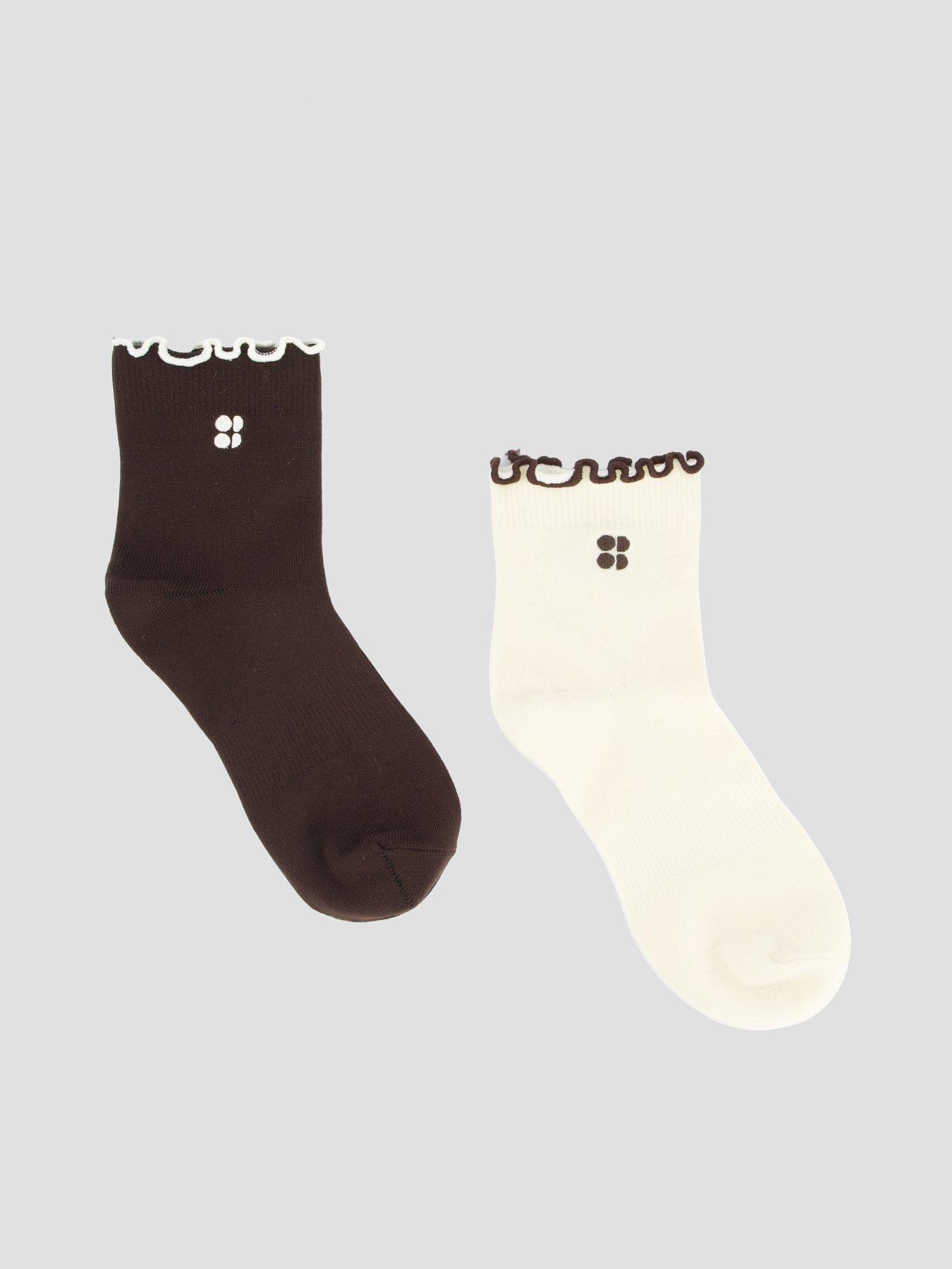Sweaty Betty Womens Training Frill Mini Crew Sock 2 Pack - Beige/Brown