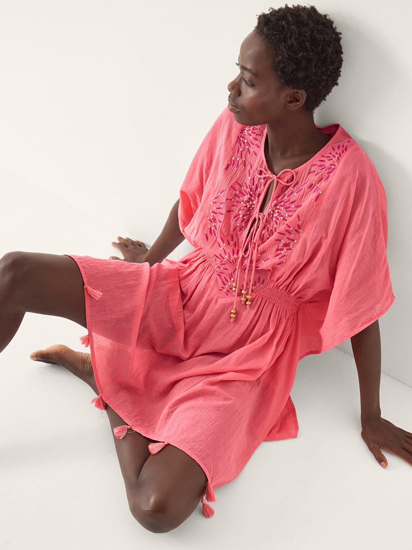 Image 4 of 5 of Monsoon Jada Embellished Mini Kaftan - Pink Rose