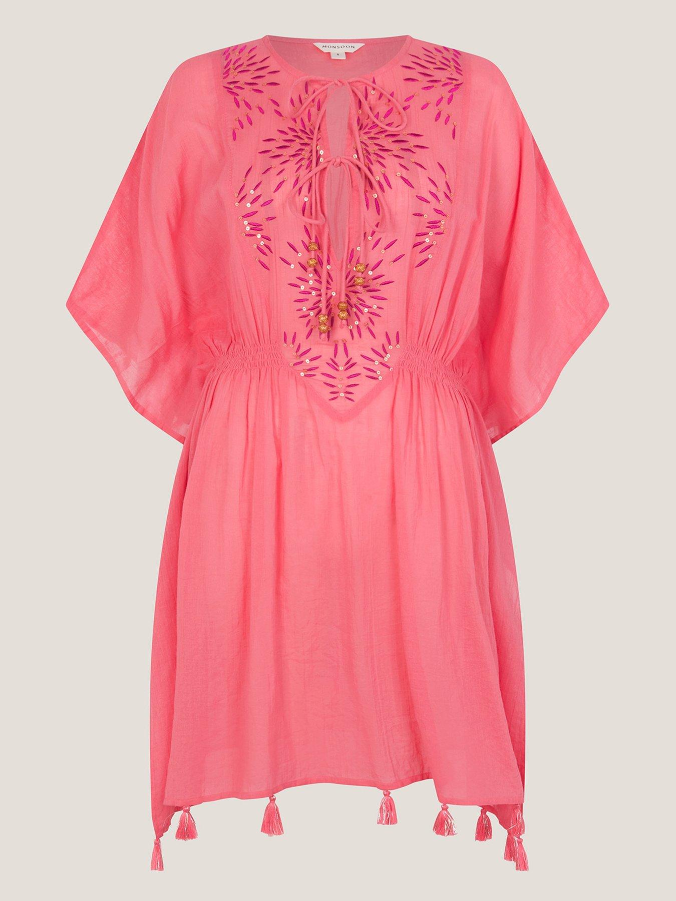 Image 5 of 5 of Monsoon Jada Embellished Mini Kaftan - Pink Rose