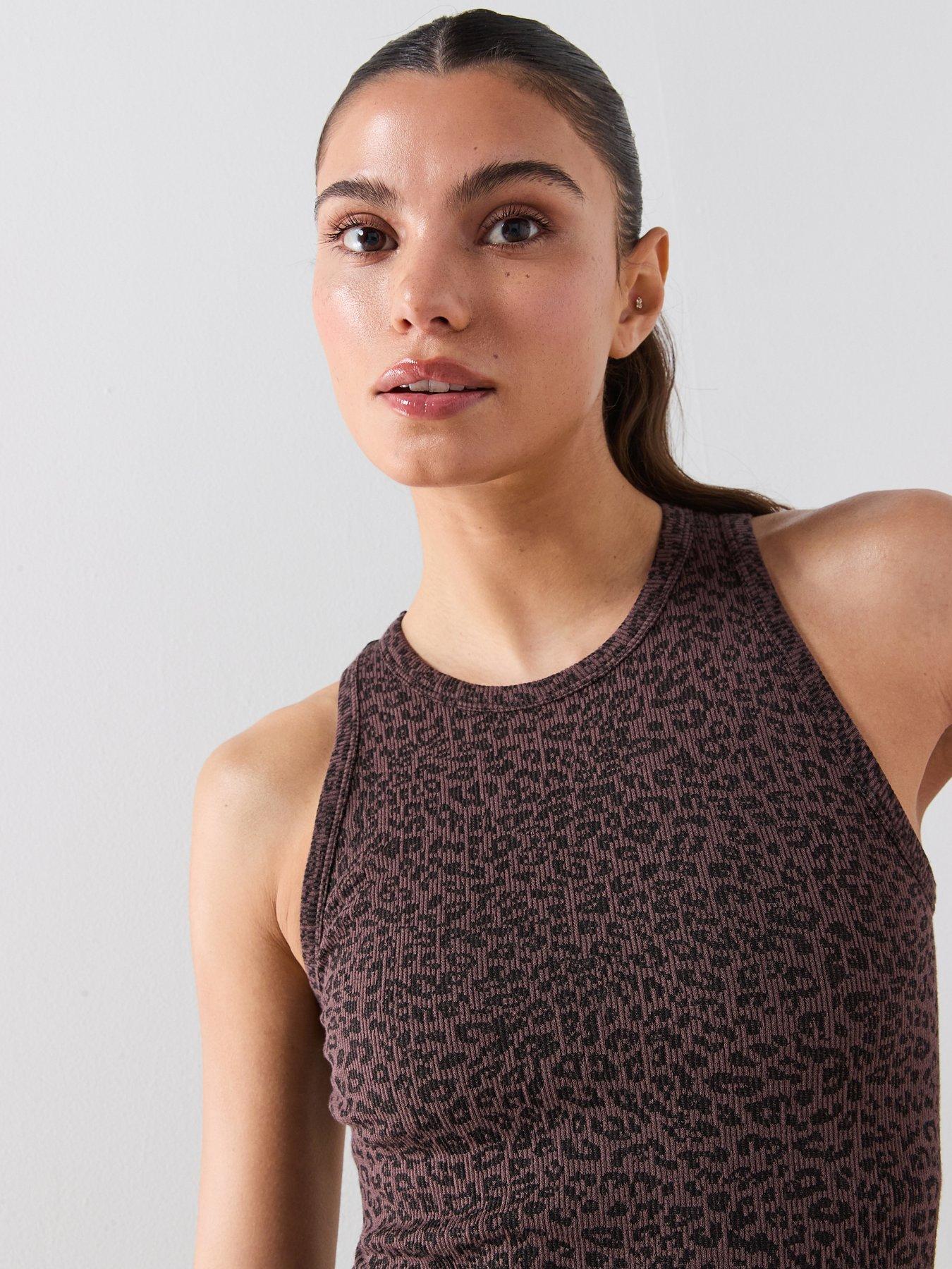 Image 6 of 6 of Sweaty Betty Womens Training Mindful Flex Rib Tank Top - Brown Leopard print