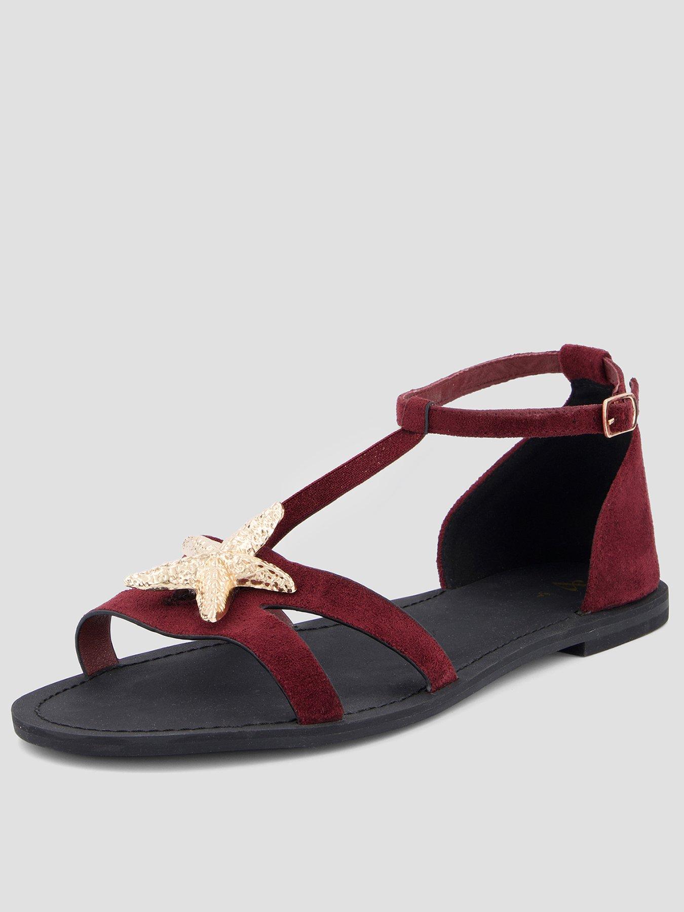 Image 1 of 7 of The Very Collection Starfish Flat Sandals - Burgundy