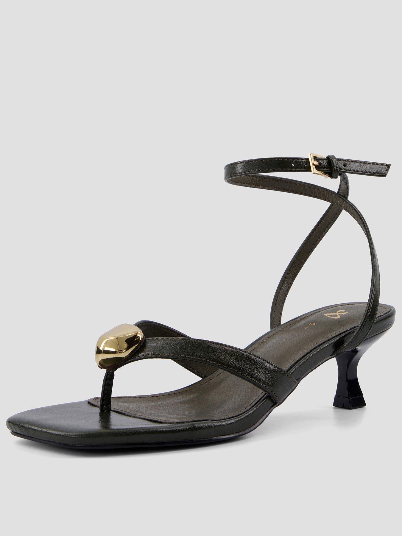The Very Collection Toe Thong Strappy Heeled Sandals- Khaki