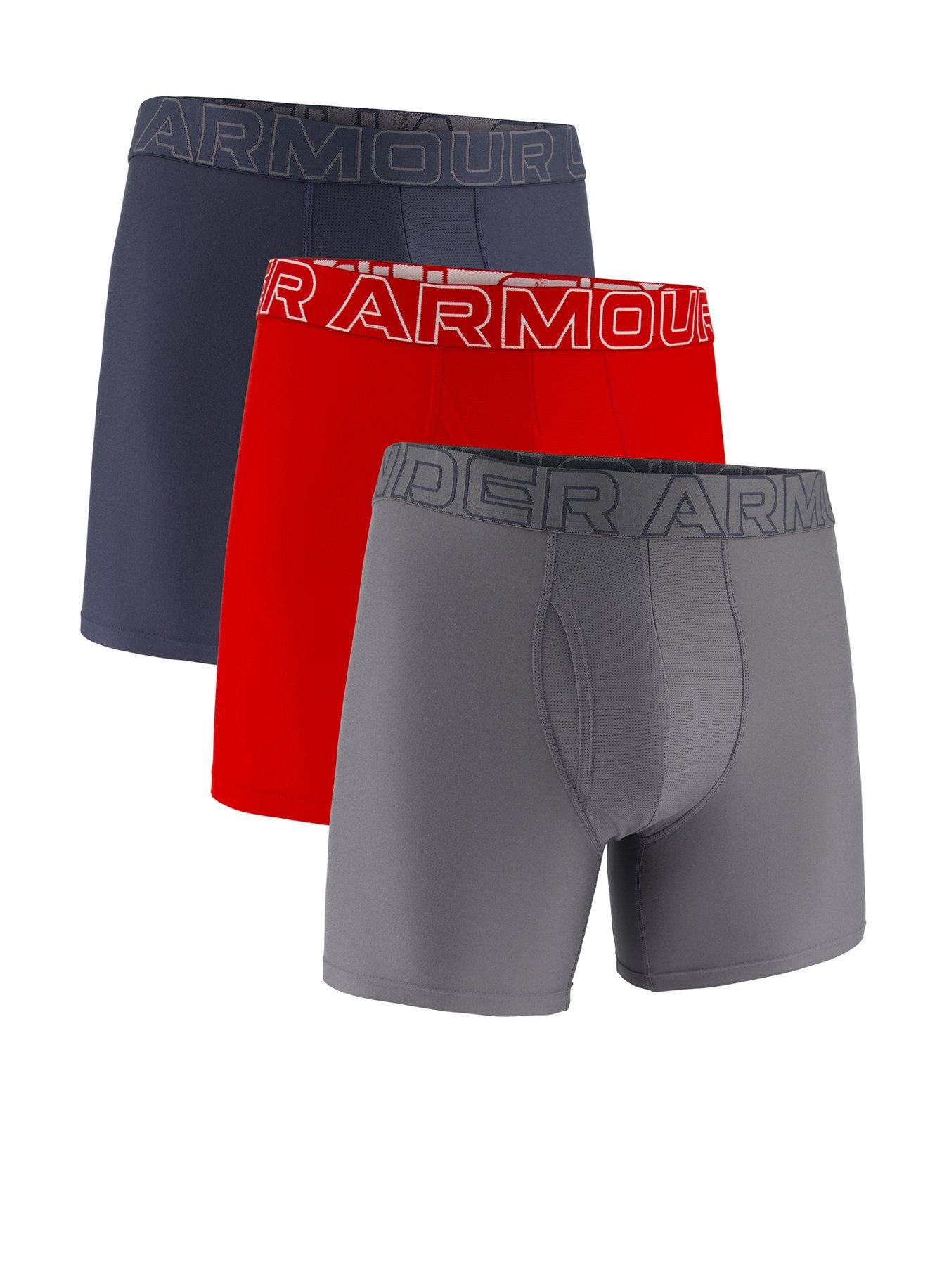 UNDER ARMOUR Mens Peformance Tech 6 Inch 3 Pack Boxers - Grey