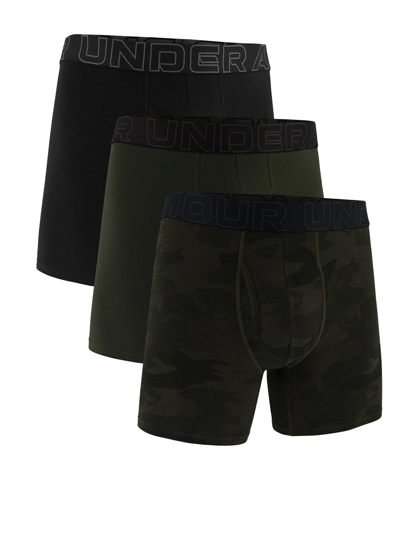 UNDER ARMOUR Mens Peformance Cotton 6 Inch 3 Pack Boxers - Green