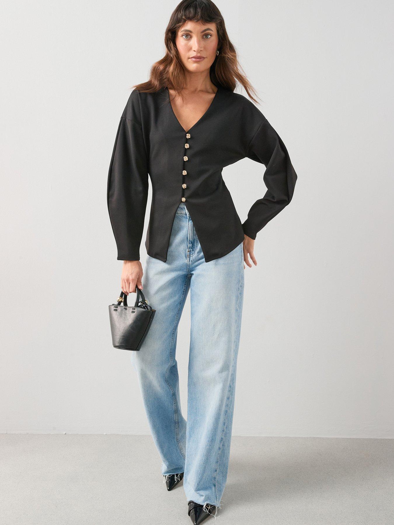 The Very Collection Button Up Volume Sleeve Top