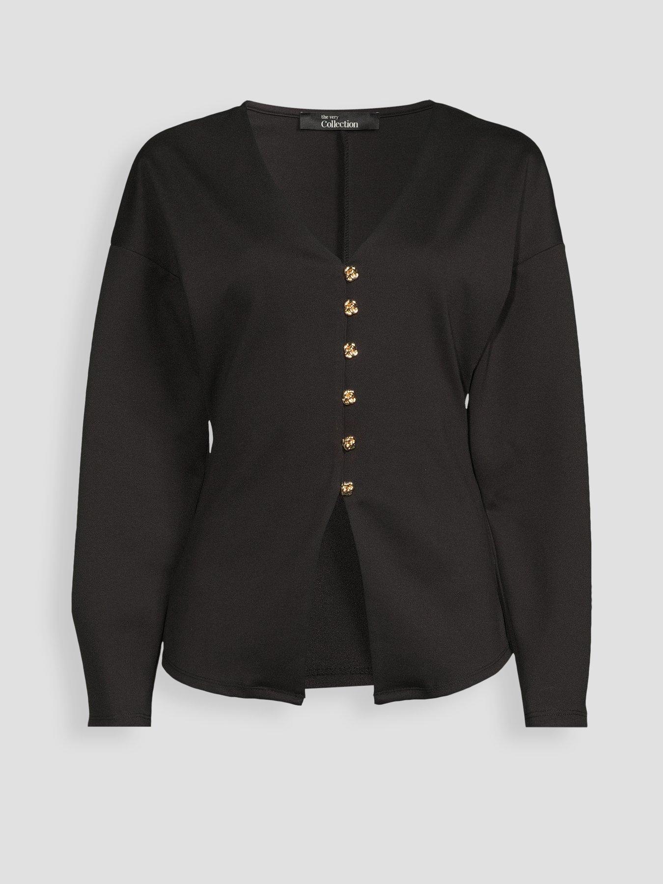 Image 7 of 7 of The Very Collection Button Up Volume Sleeve Top - Black