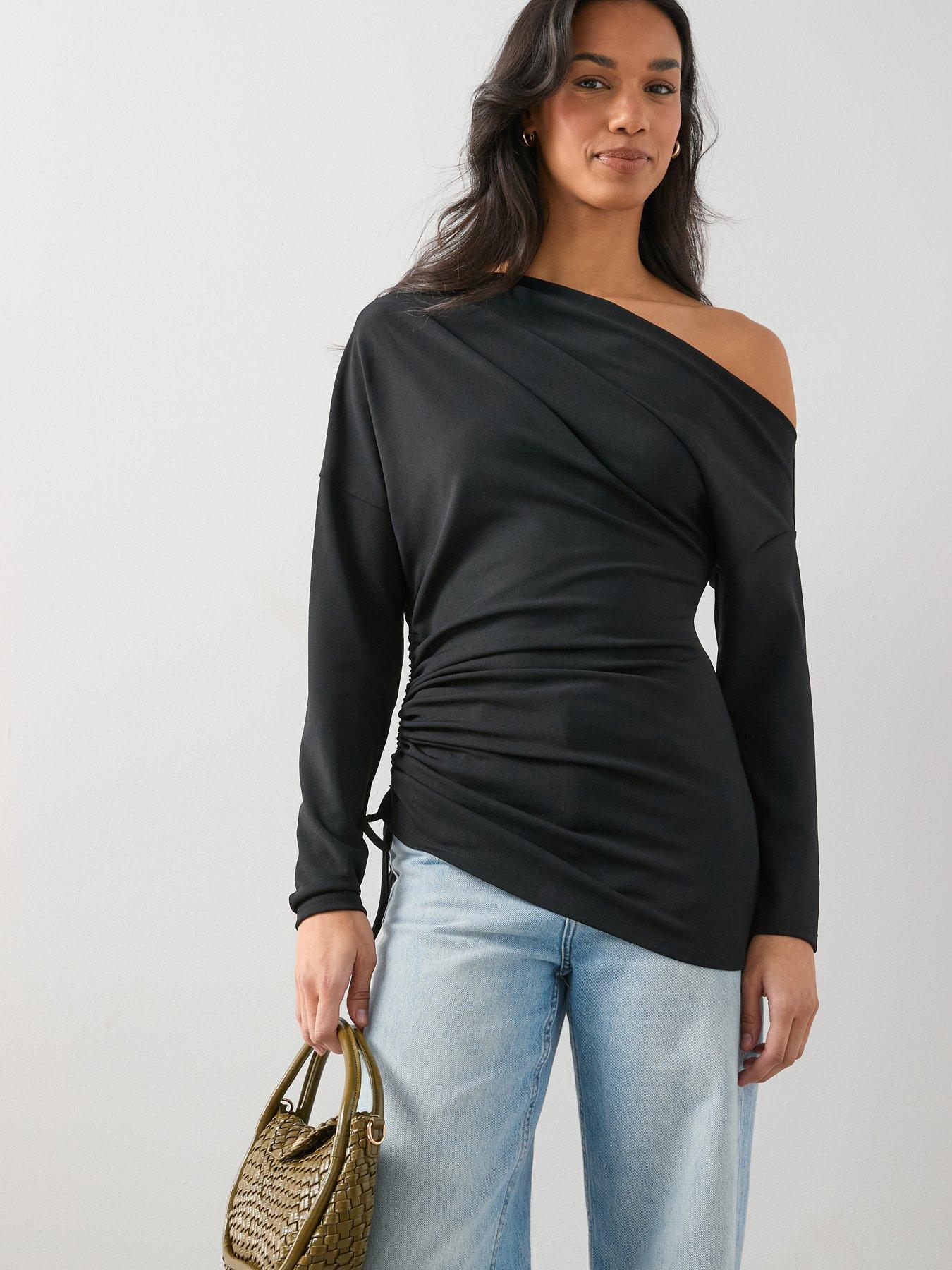 The Very Collection Ruched Off Shoulder Top - Black