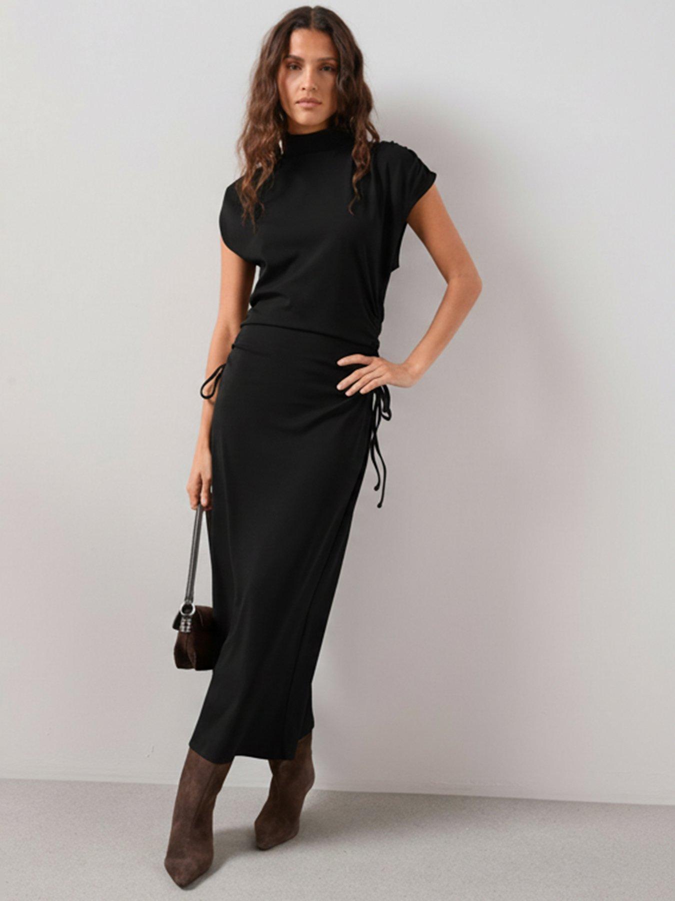 The Very Collection High Neck Ruched Waist Maxi Dress - Black