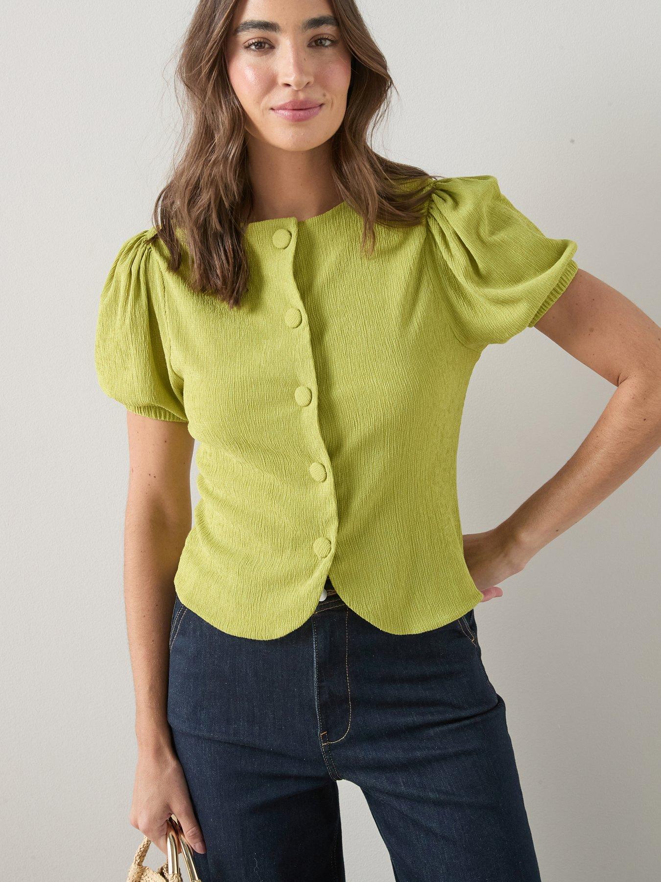 The Very Collection Gingham Puff Sleeve Button Up Top