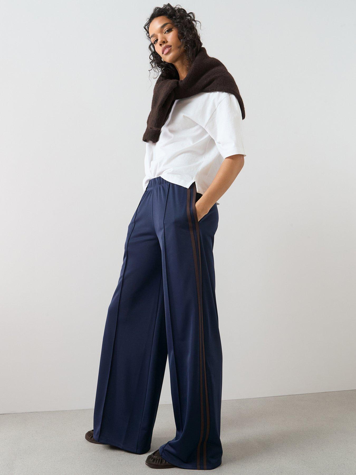 Image 1 of 7 of The Very Collection Wide Leg High Waisted Side Stripe Jogger - Navy