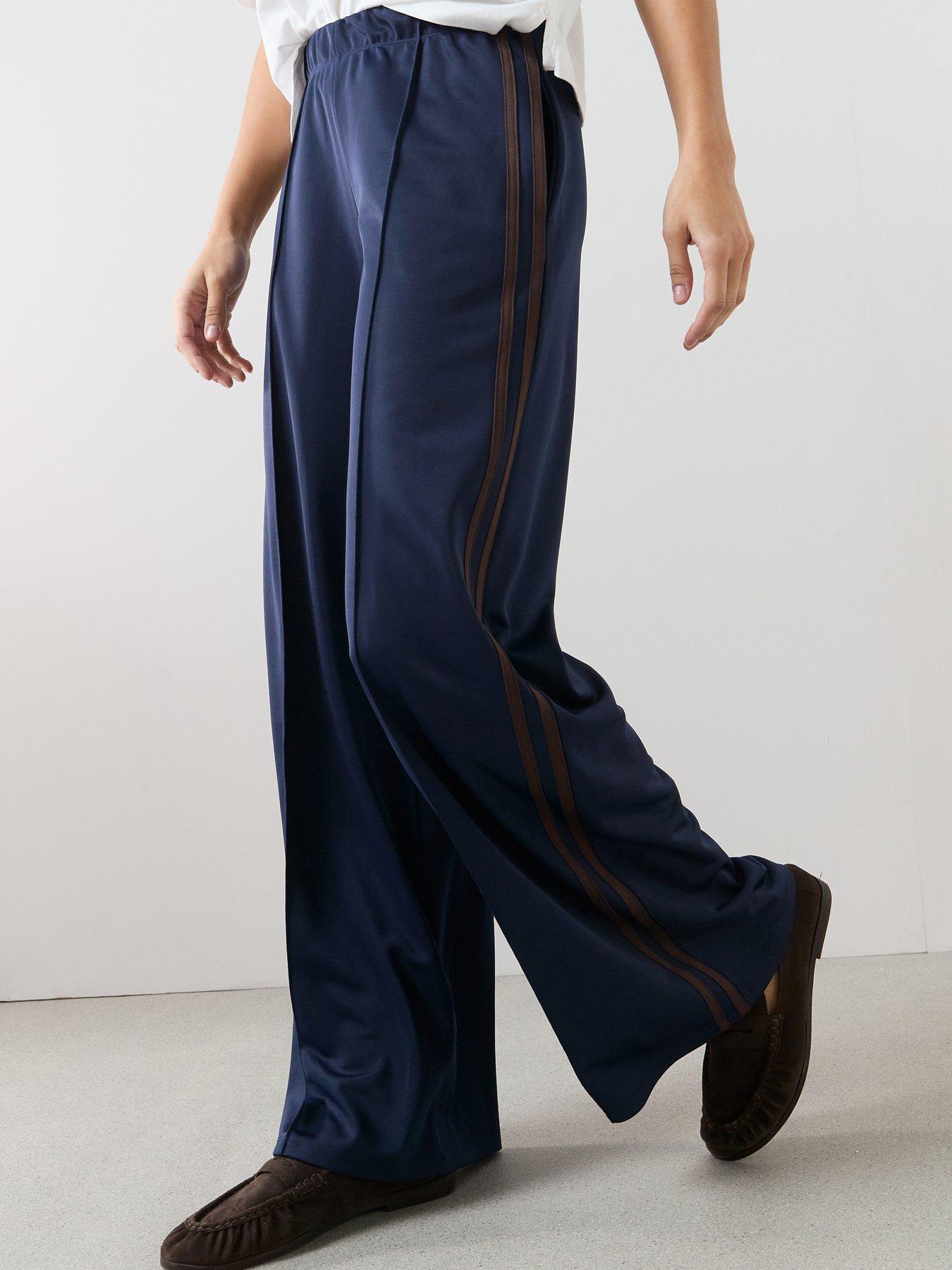 Image 3 of 7 of The Very Collection Wide Leg High Waisted Side Stripe Jogger - Navy