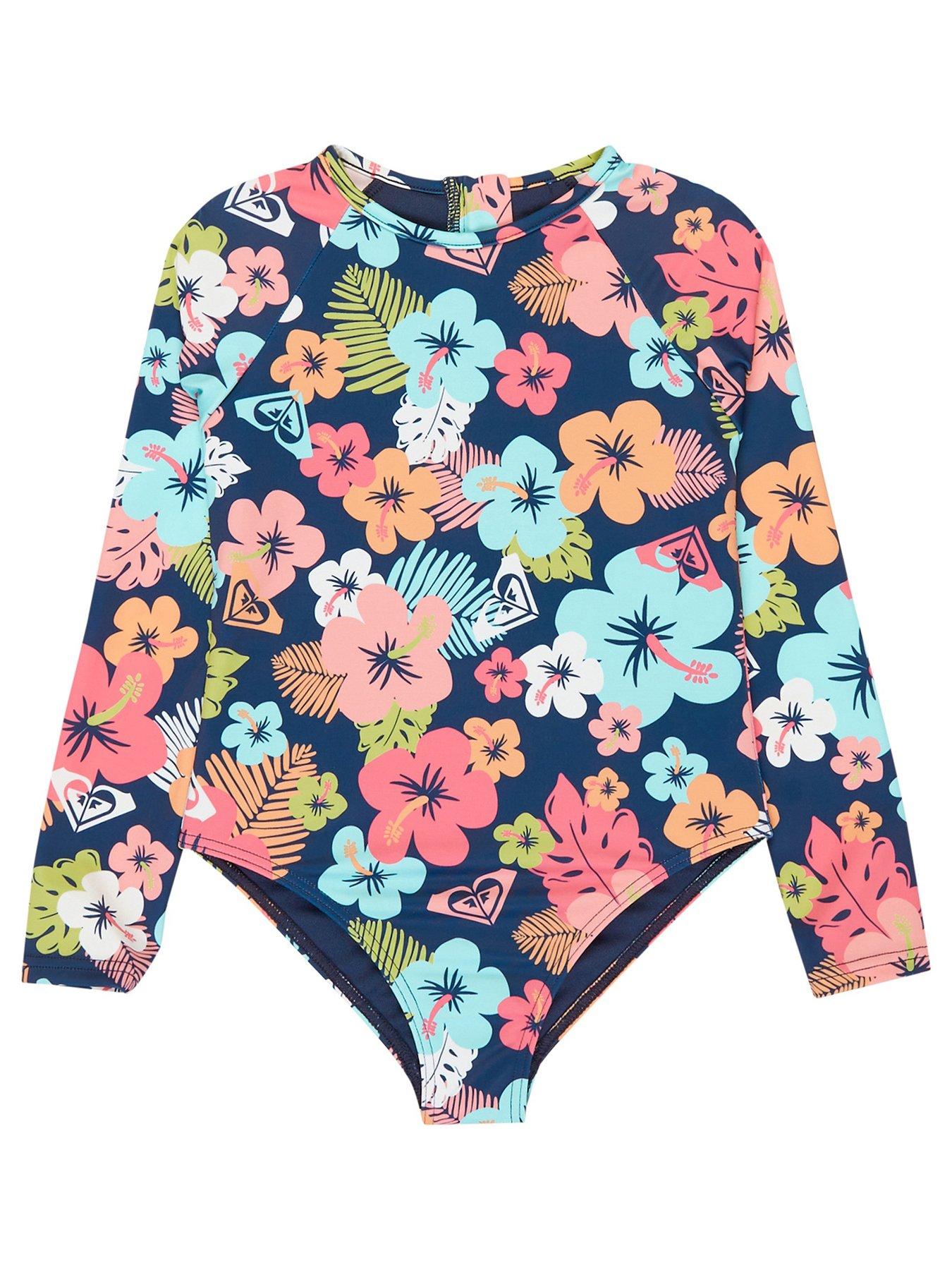 Roxy Girls Morning Flower One Piece Swimsuit - Navy