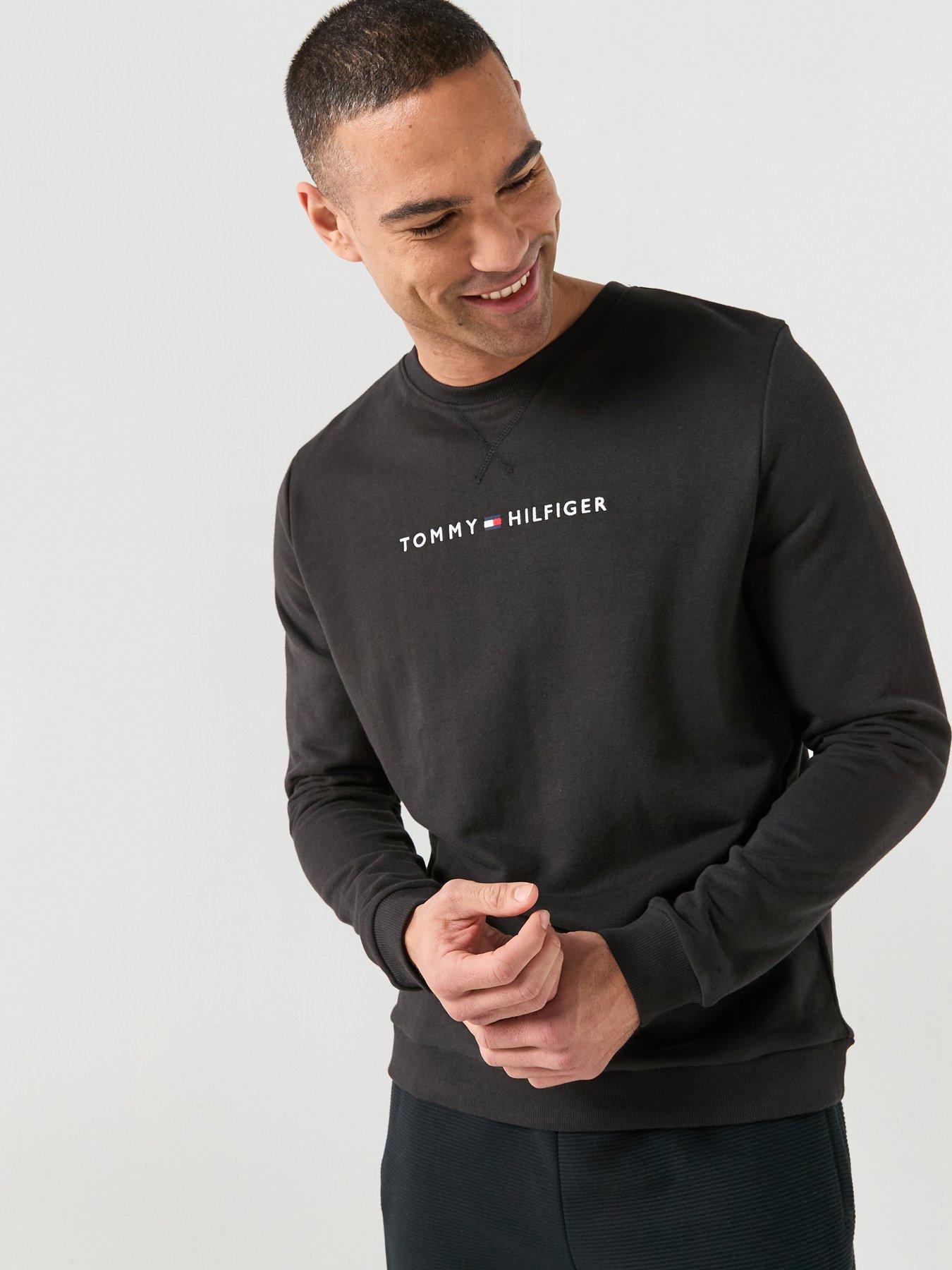 Image 1 of 5 of Tommy Hilfiger Linear Logo Loungewear Sweatshirt - Black