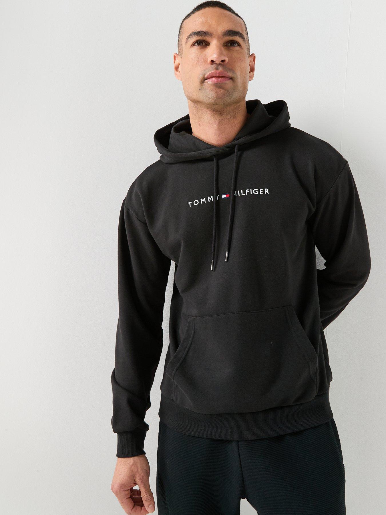 Image 5 of 5 of Tommy Hilfiger Linear Logo Loungewear Overhead Hoodie- Black
