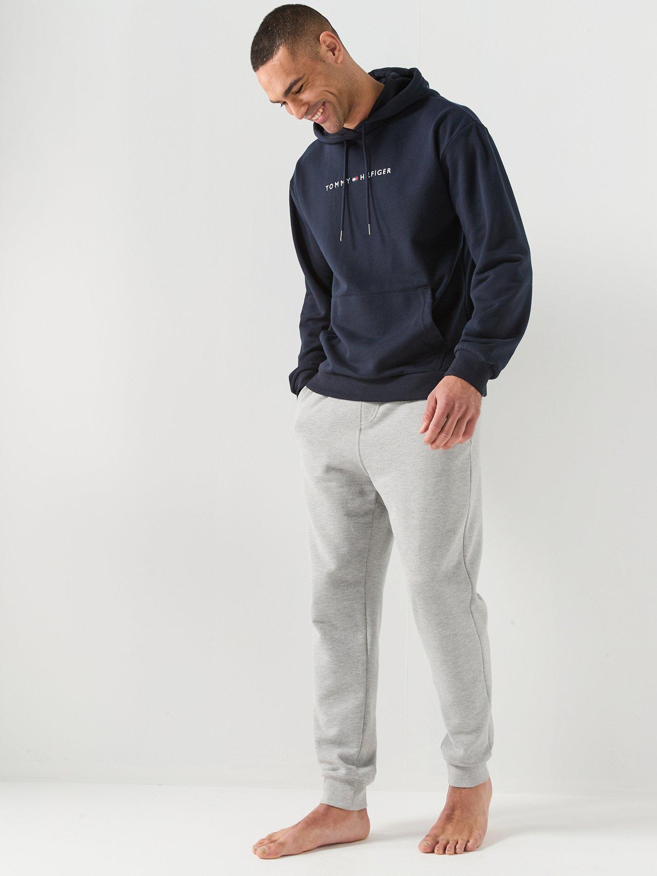 Image 3 of 5 of Tommy Hilfiger Linear Logo Loungewear Overhead Hoodie - Navy