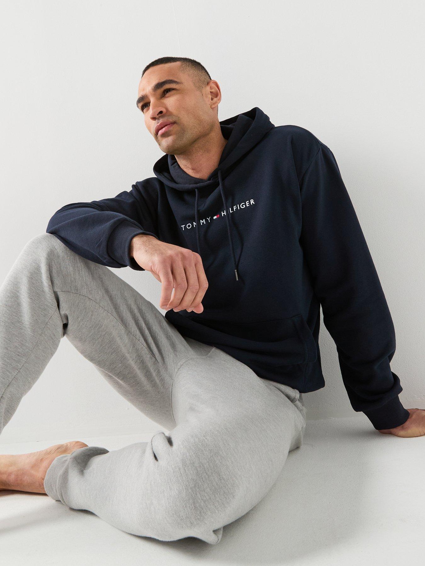 Image 4 of 5 of Tommy Hilfiger Linear Logo Loungewear Overhead Hoodie - Navy