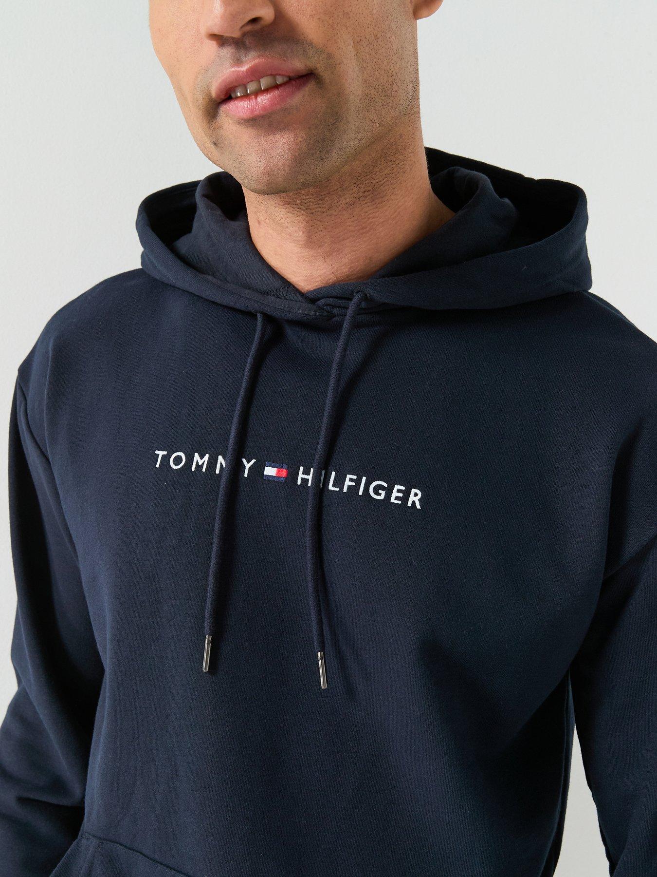 Image 5 of 5 of Tommy Hilfiger Linear Logo Loungewear Overhead Hoodie - Navy