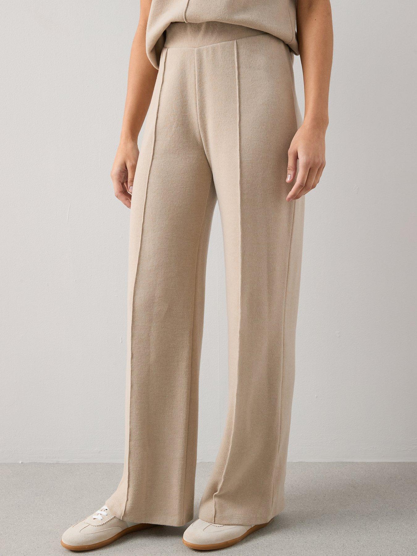 The Very Collection Soft Touch Rib Wide Leg Trouser Co-Ord - Oatmeal