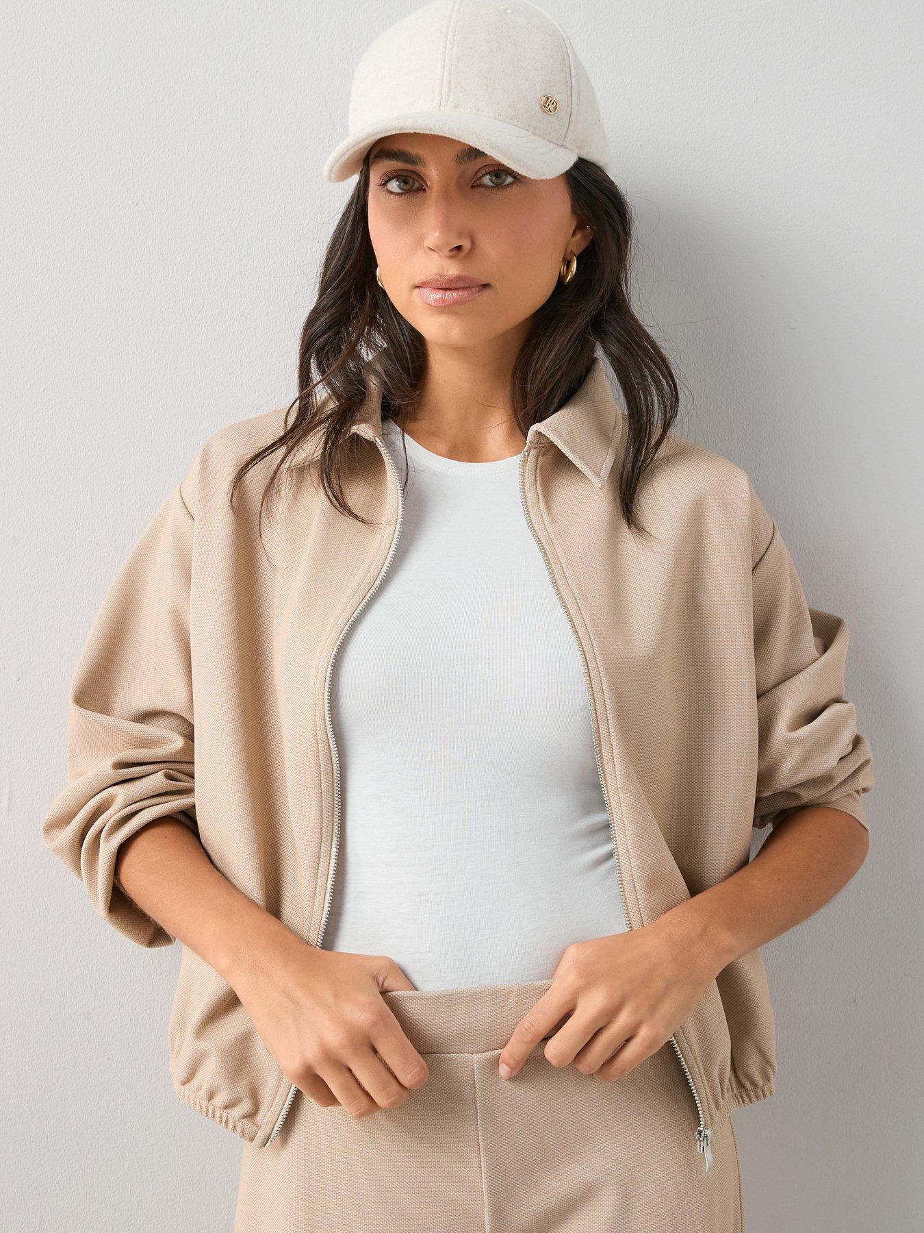 Image 1 of 6 of The Very Collection Pique Collar Detail Pleat Sleeve Jacket - Stone