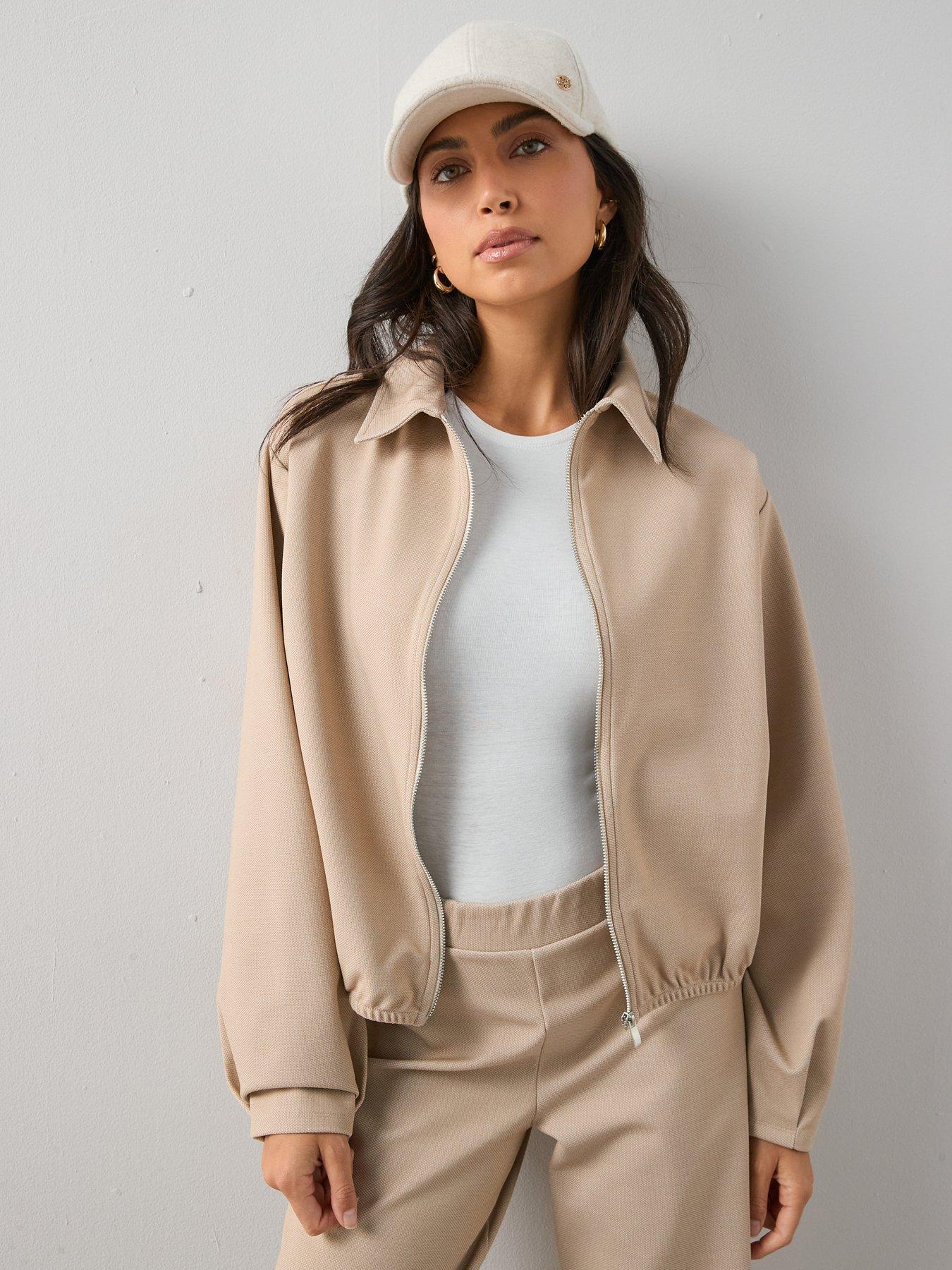 Image 6 of 6 of The Very Collection Pique Collar Detail Pleat Sleeve Jacket - Stone