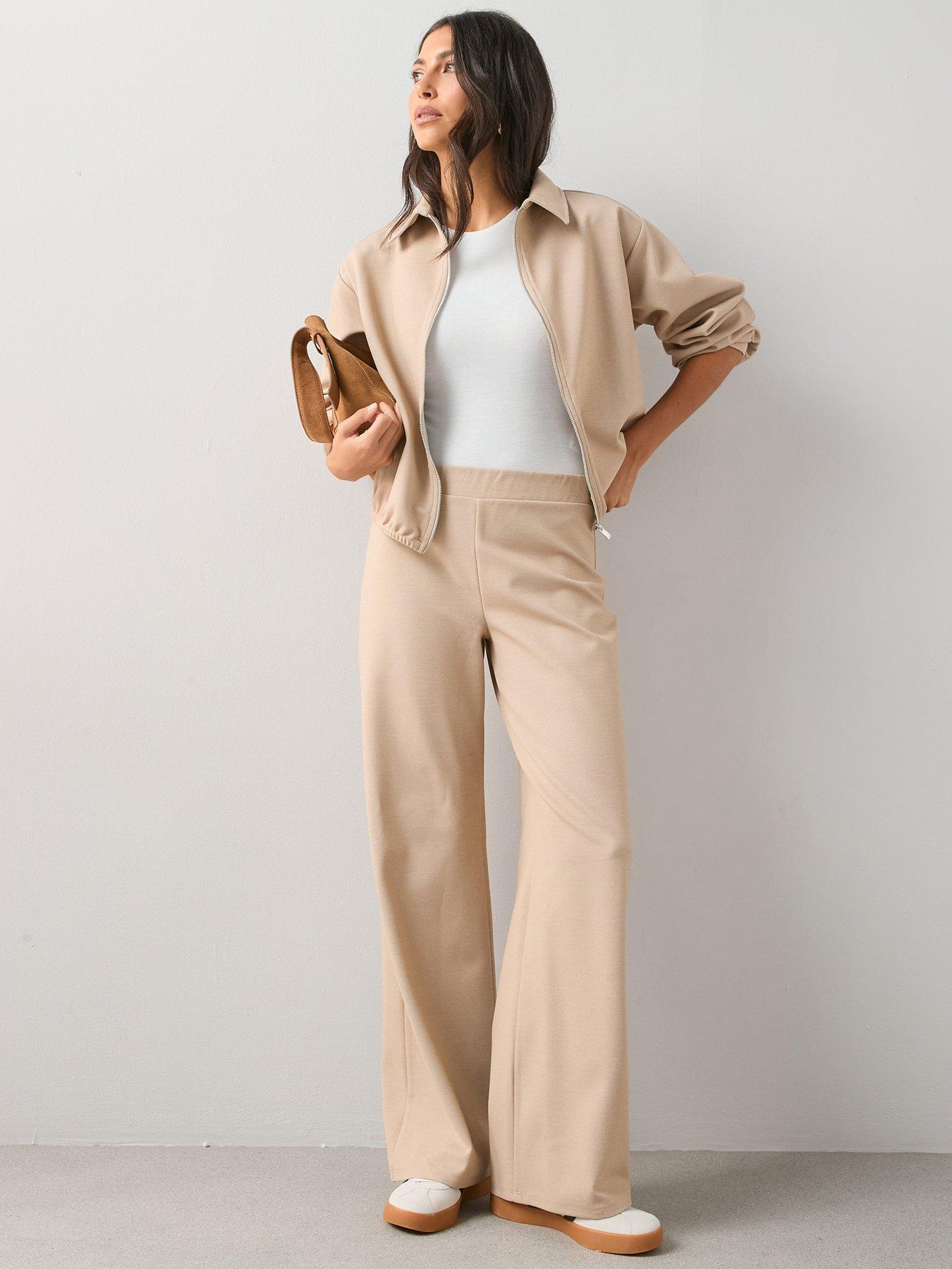 The Very Collection Pique Wide Leg Trouser Co-Ord - Stone