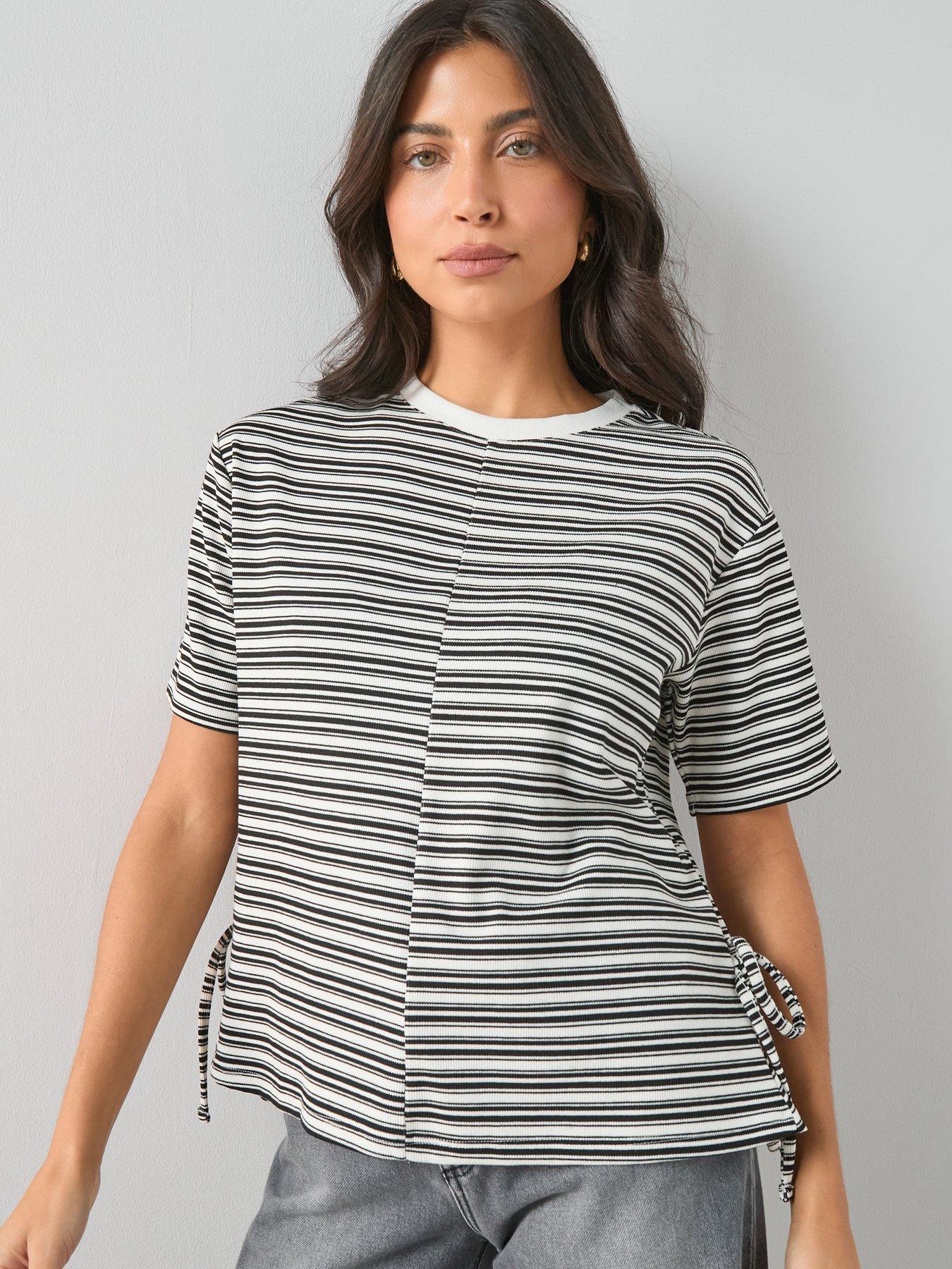 Image 1 of 6 of The Very Collection Tie Waist Stripe T-Shirt - Multi