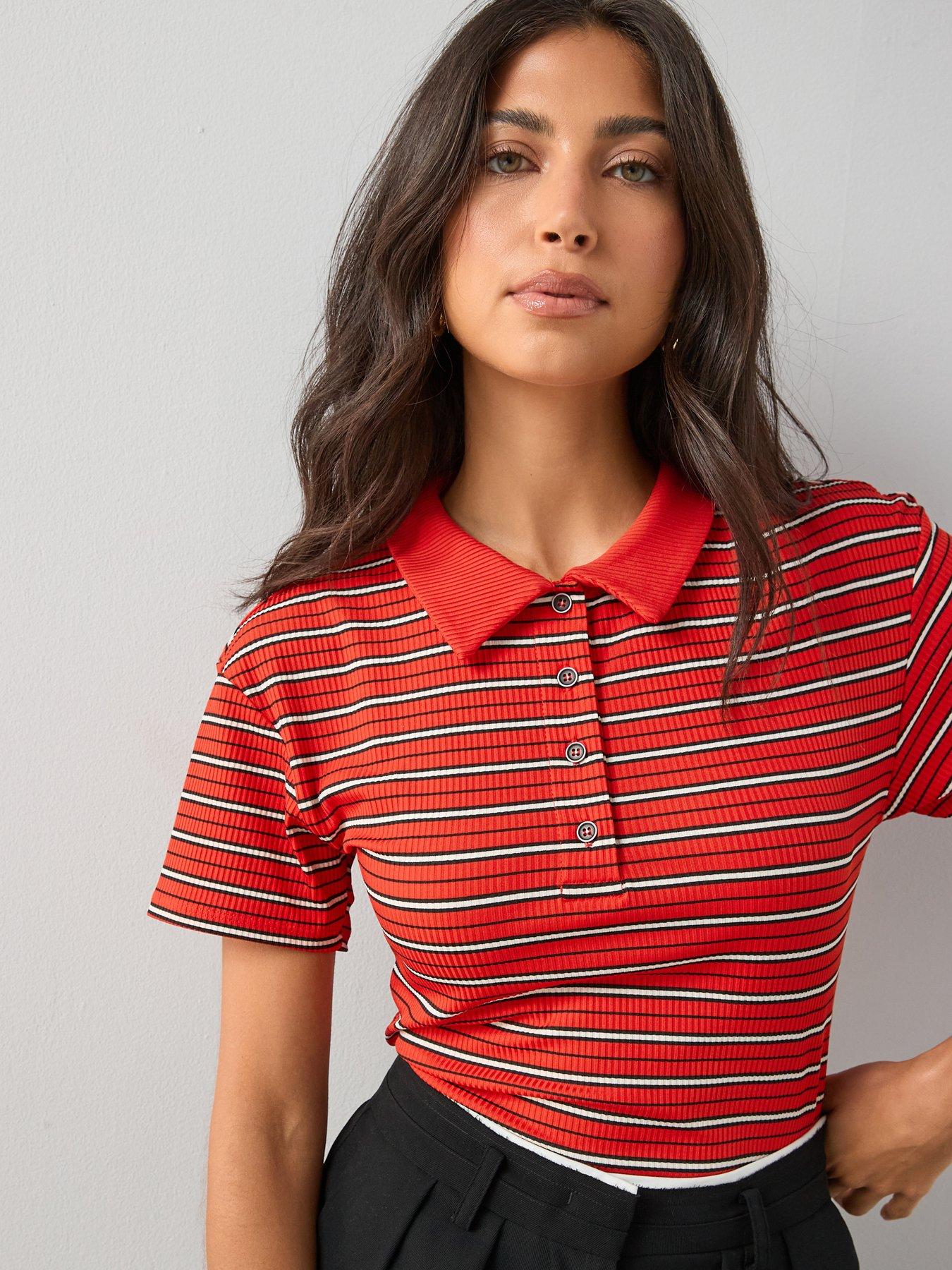 Image 1 of 6 of The Very Collection Stripe Polo Top - Red