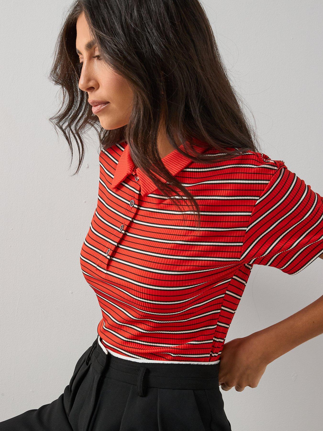 Image 4 of 6 of The Very Collection Stripe Polo Top - Red