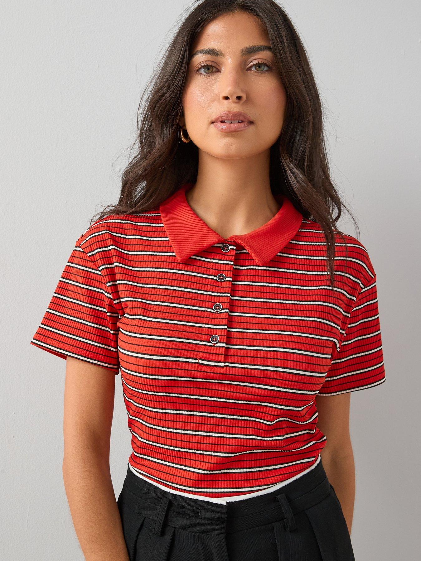 Image 6 of 6 of The Very Collection Stripe Polo Top - Red