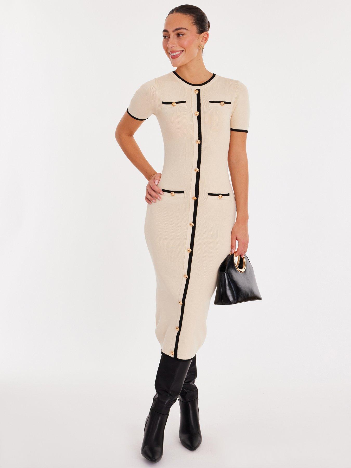 Quiz Stone Contrast Knit Midi Dress