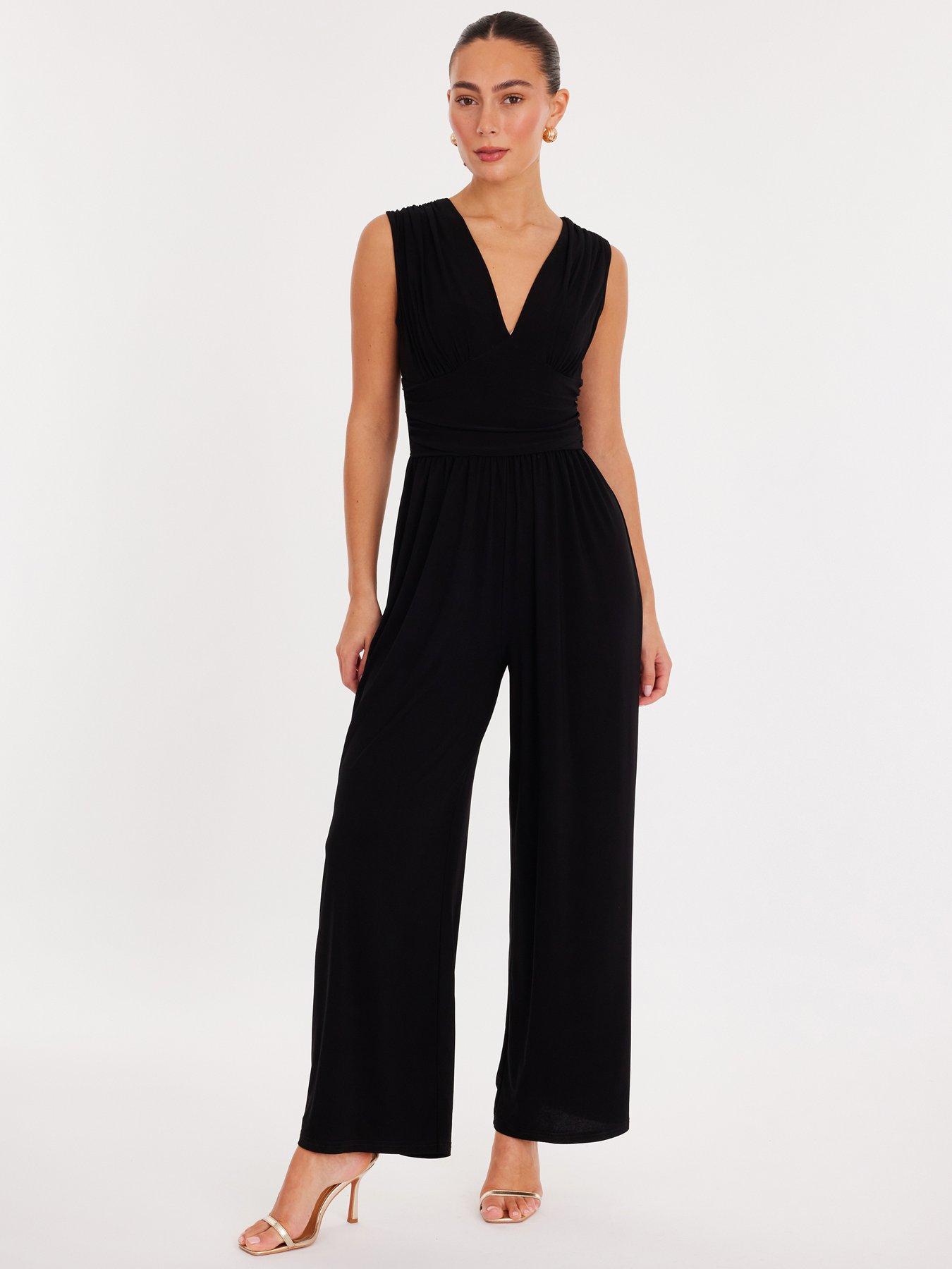 quiz-black-ruched-wide-leg-jumpsuit