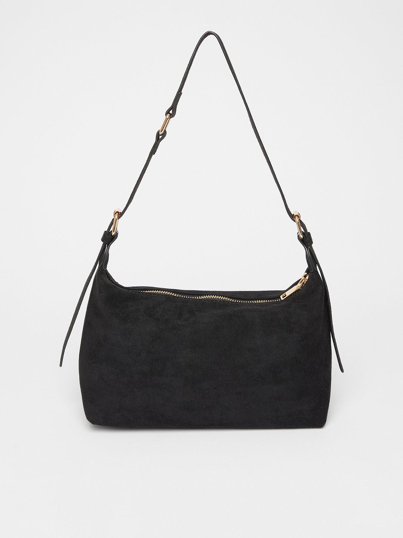 Quiz Black Faux Suede Shoulder Bag