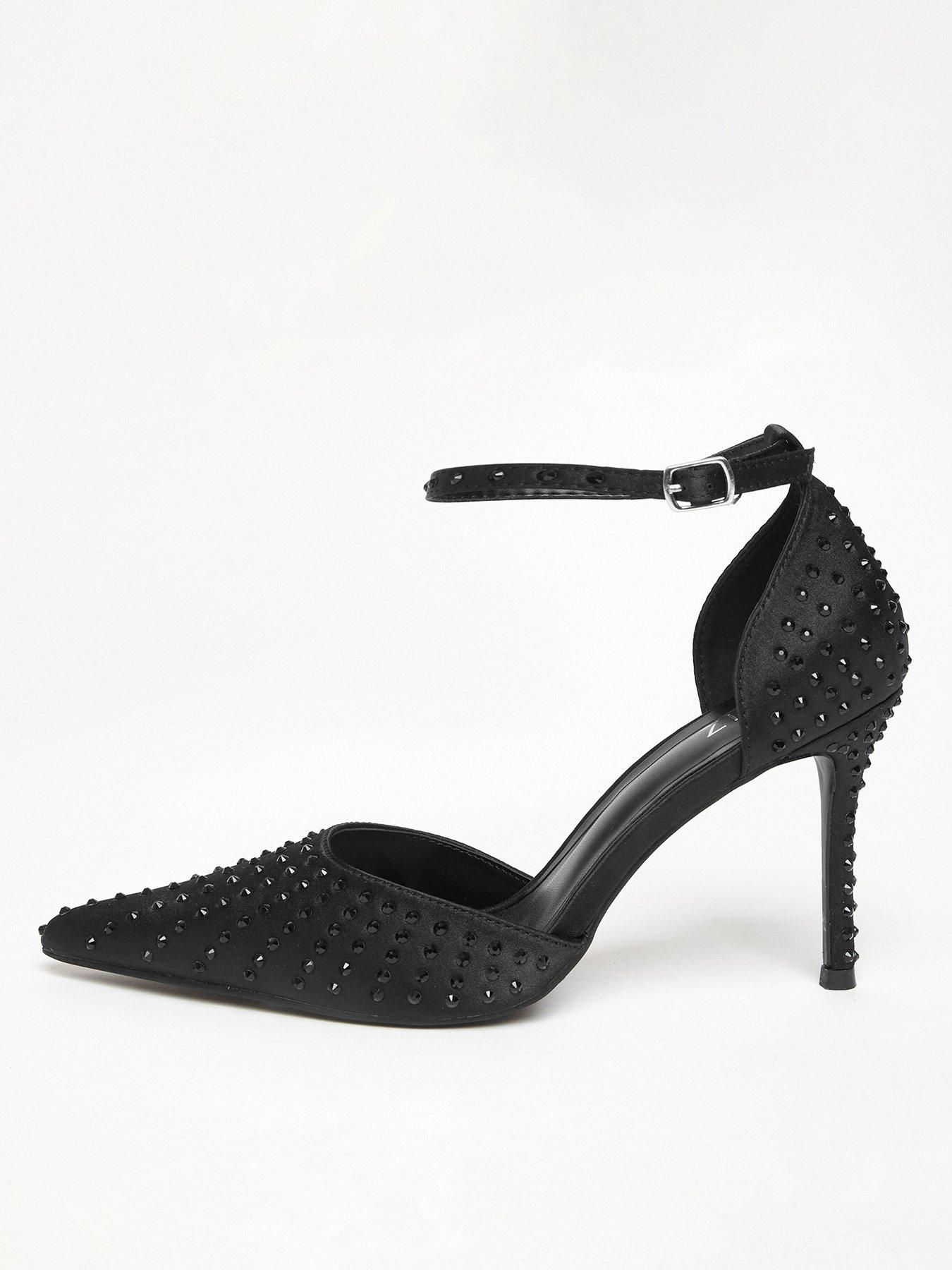 Quiz Black Satin Diamante Court Heels