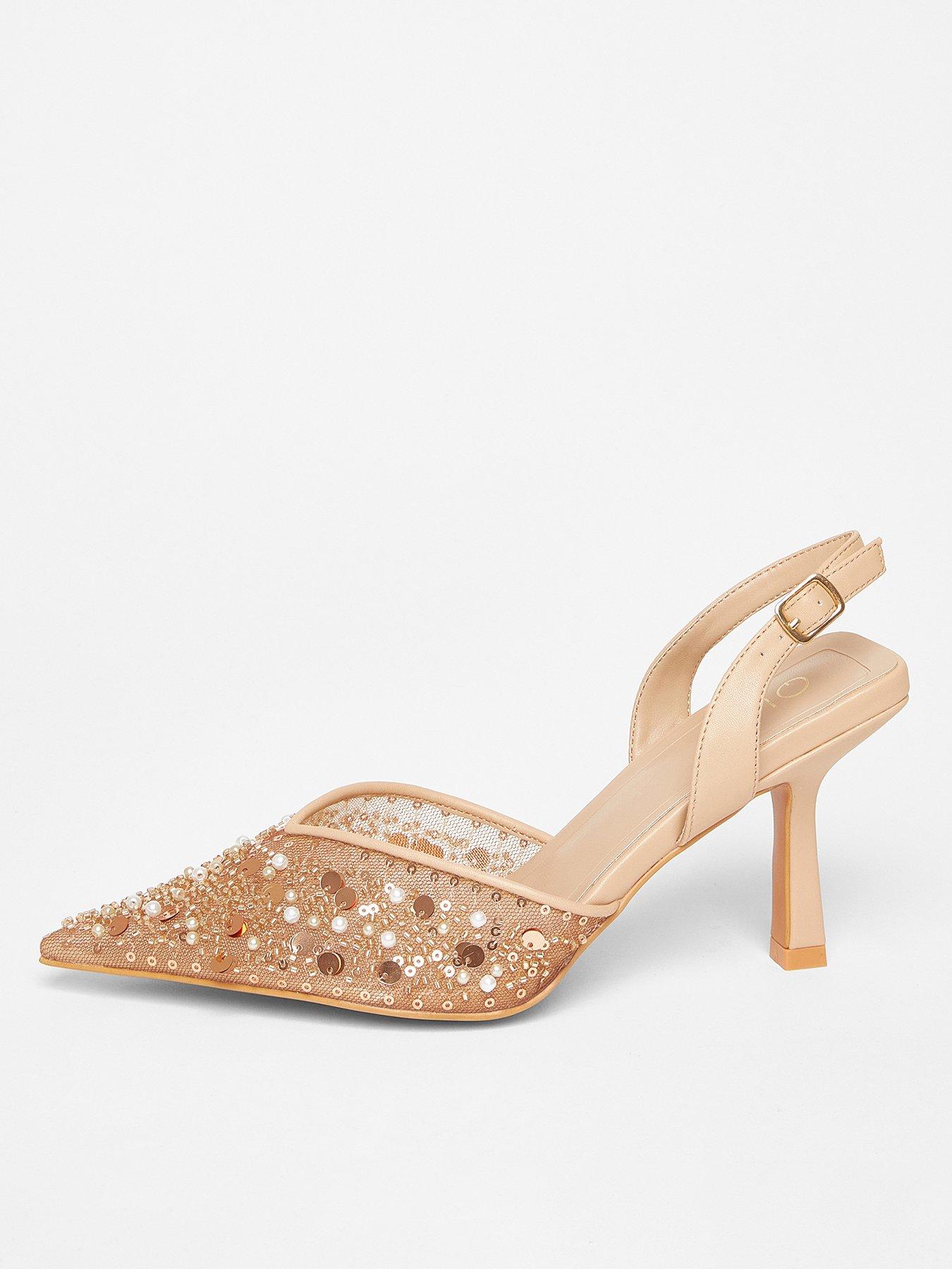 Quiz Nude Sequin Slingback Court Heels