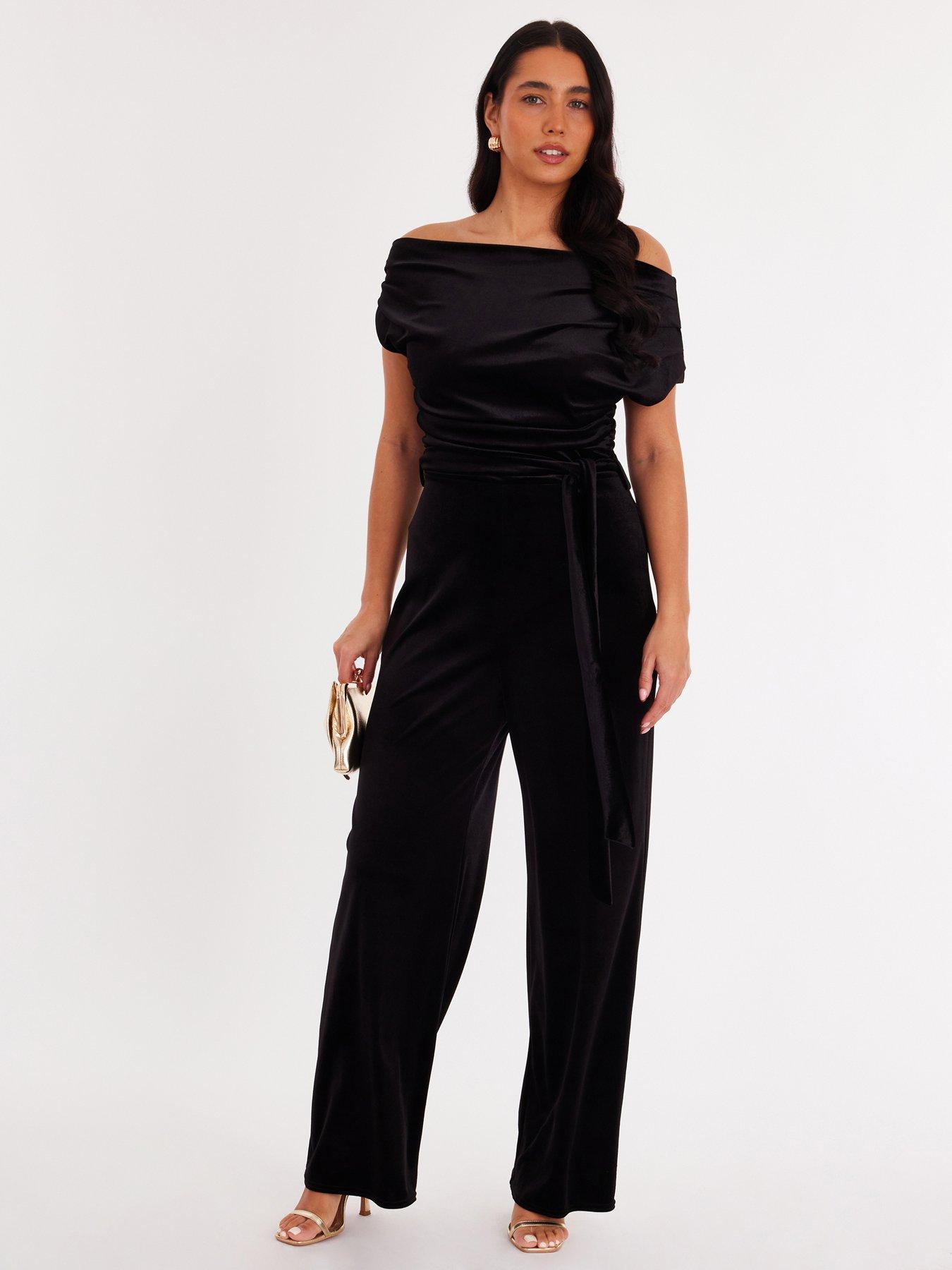 Quiz Black Velvet Off The Shoulder Jumpsuit