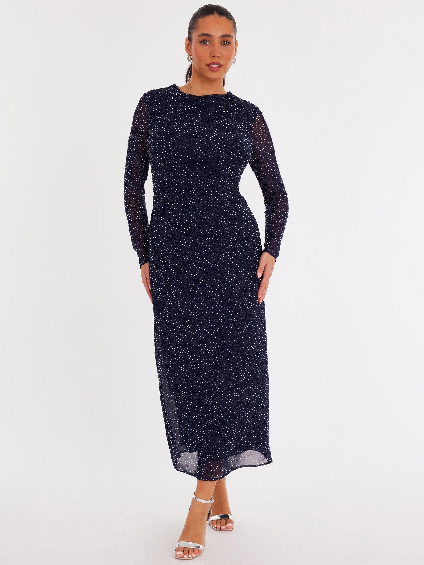 Quiz Navy Mesh Diamante Midaxi Dress