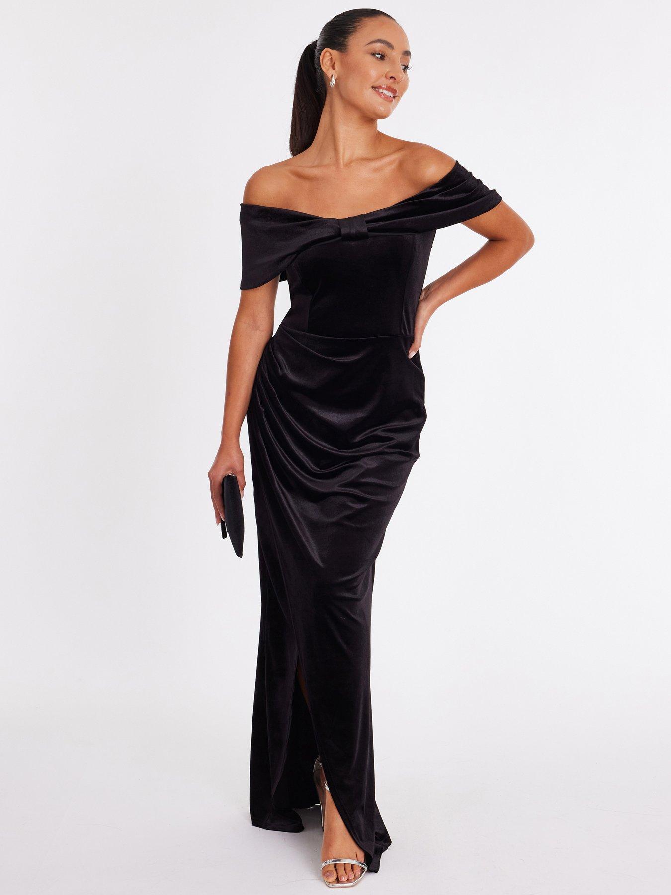 Quiz Black Velvet Bardot Maxi Dress