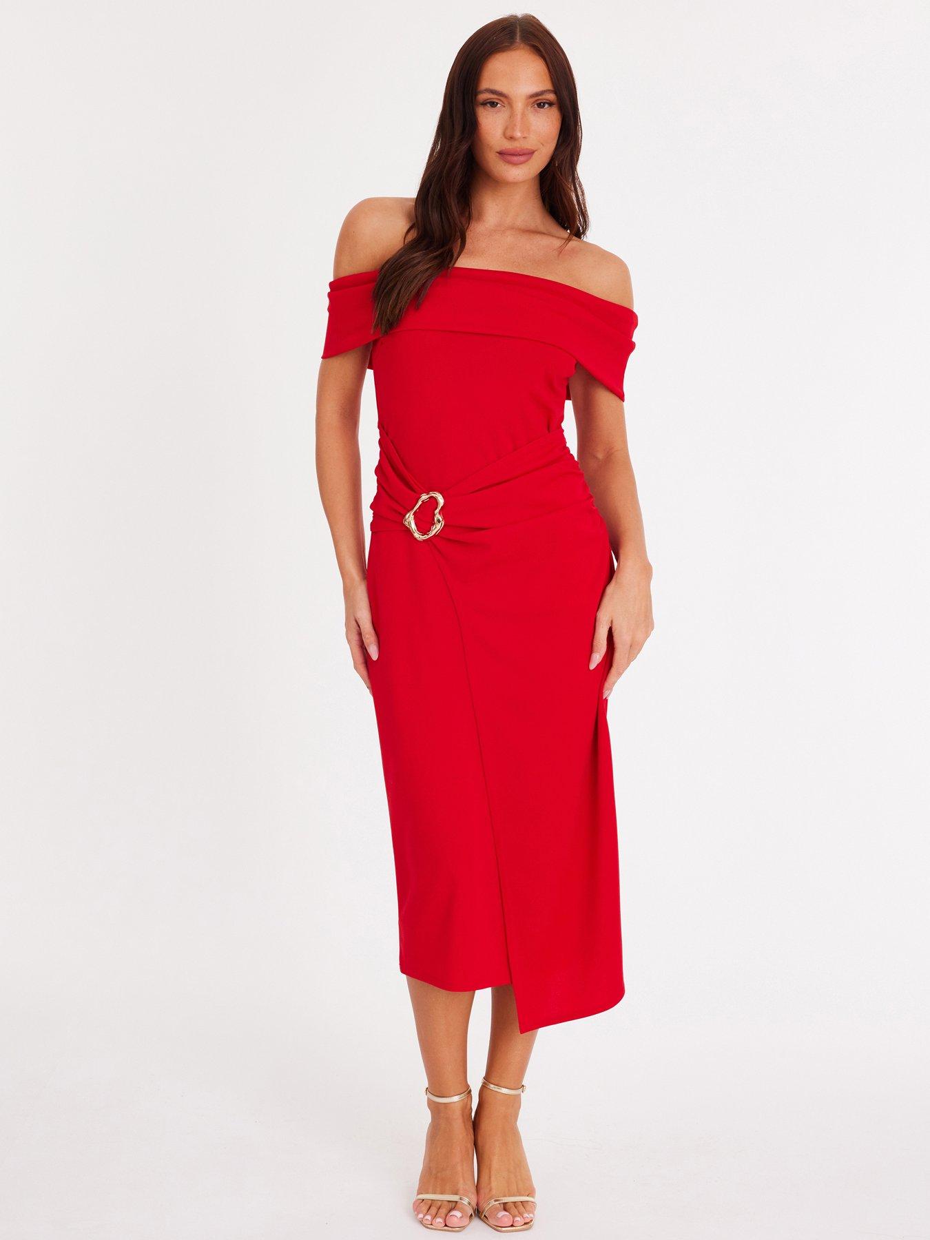 Quiz Red Bardot Midi Dress