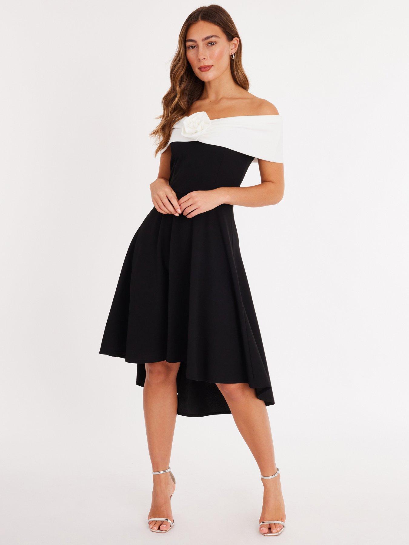 Quiz Black Corsage Dip Hem Midi Dress