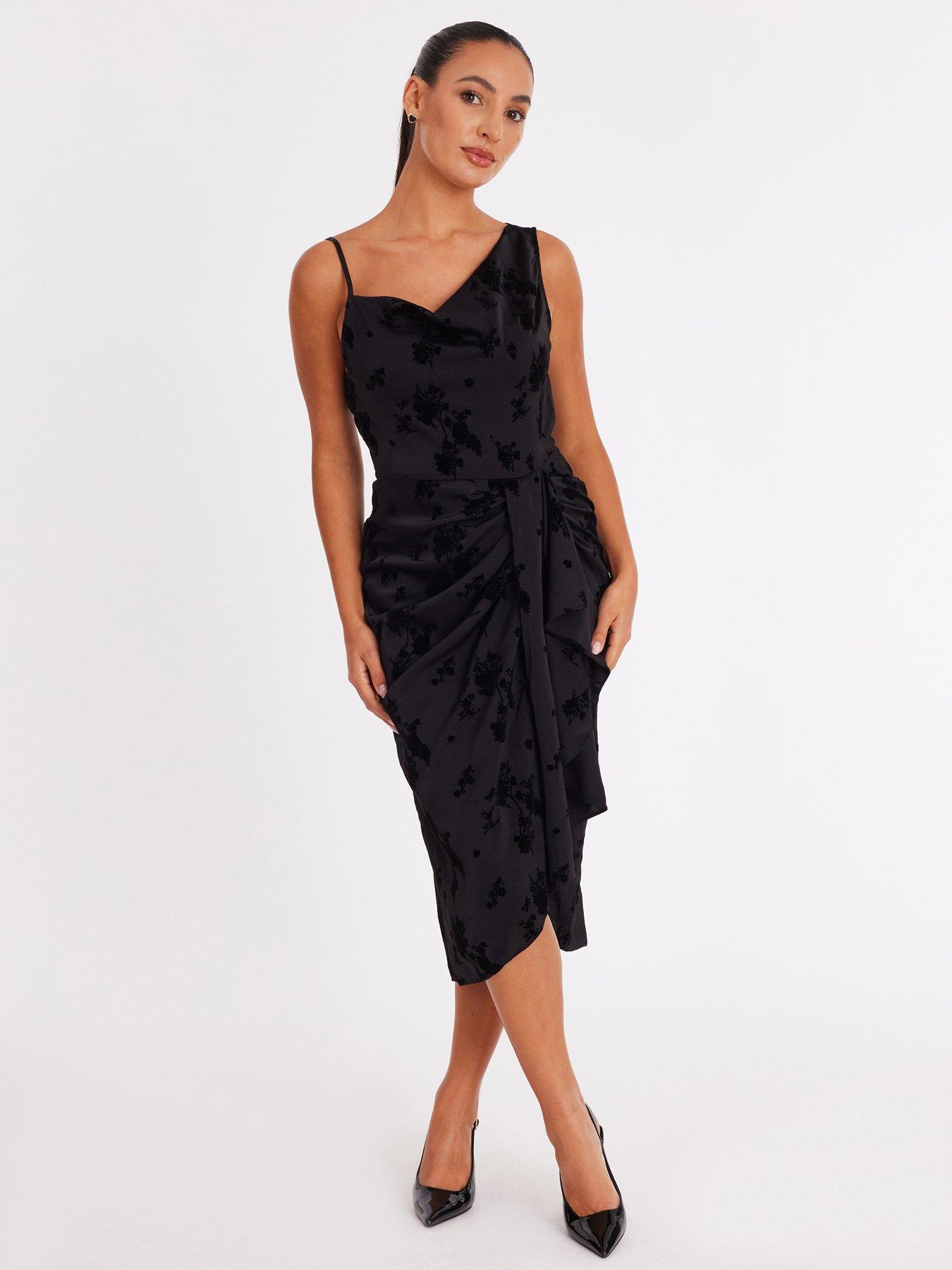 Quiz Black Satin Floral Midi Dress