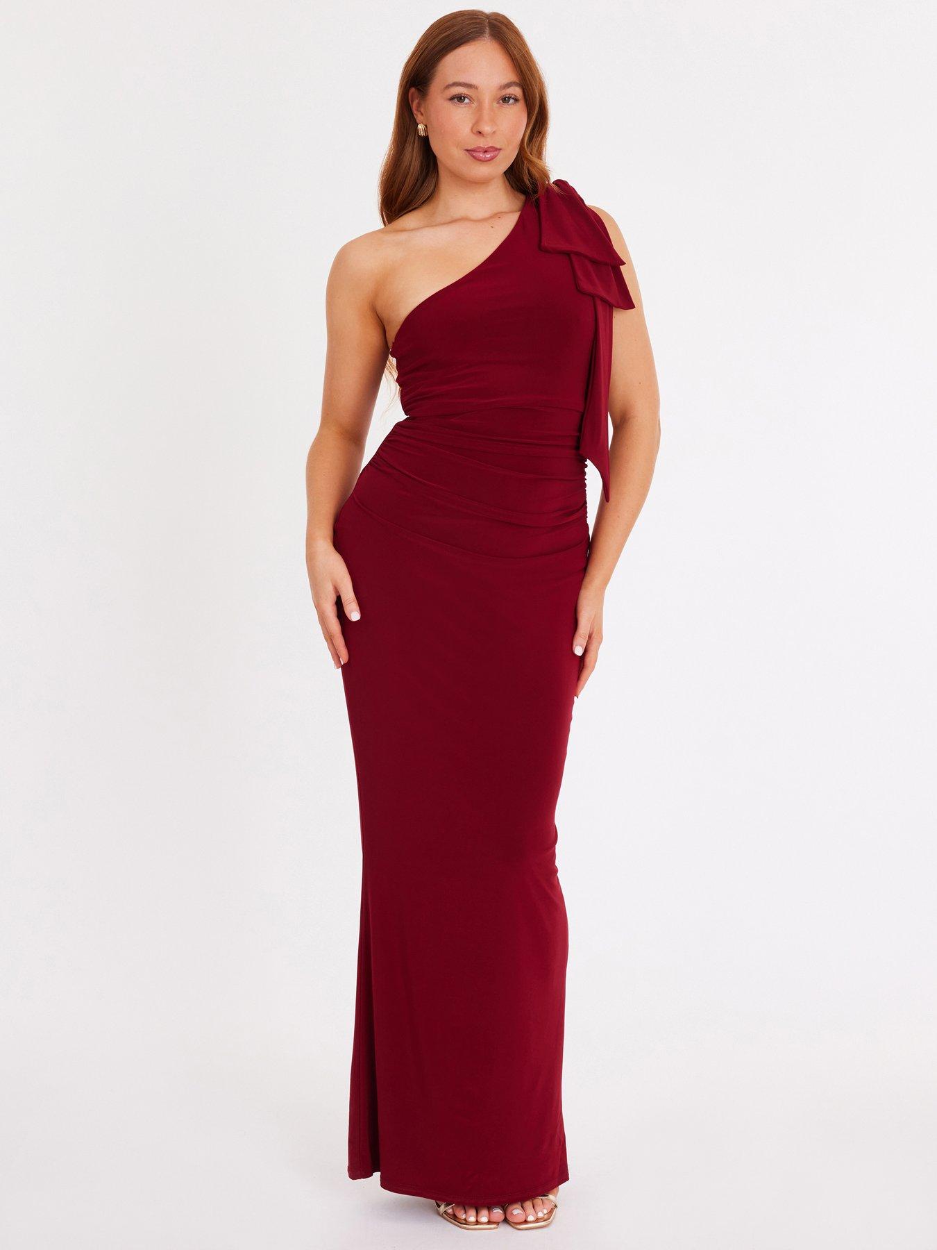 Quiz Burgundy Bow Shoulder Maxi Dress