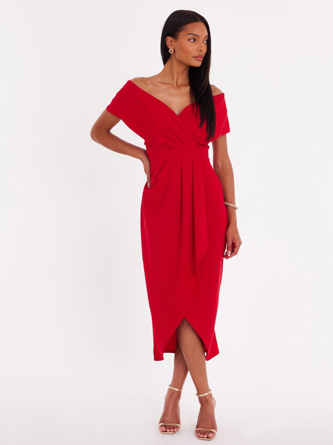 Quiz Red Bardot Wrap Midi Dress