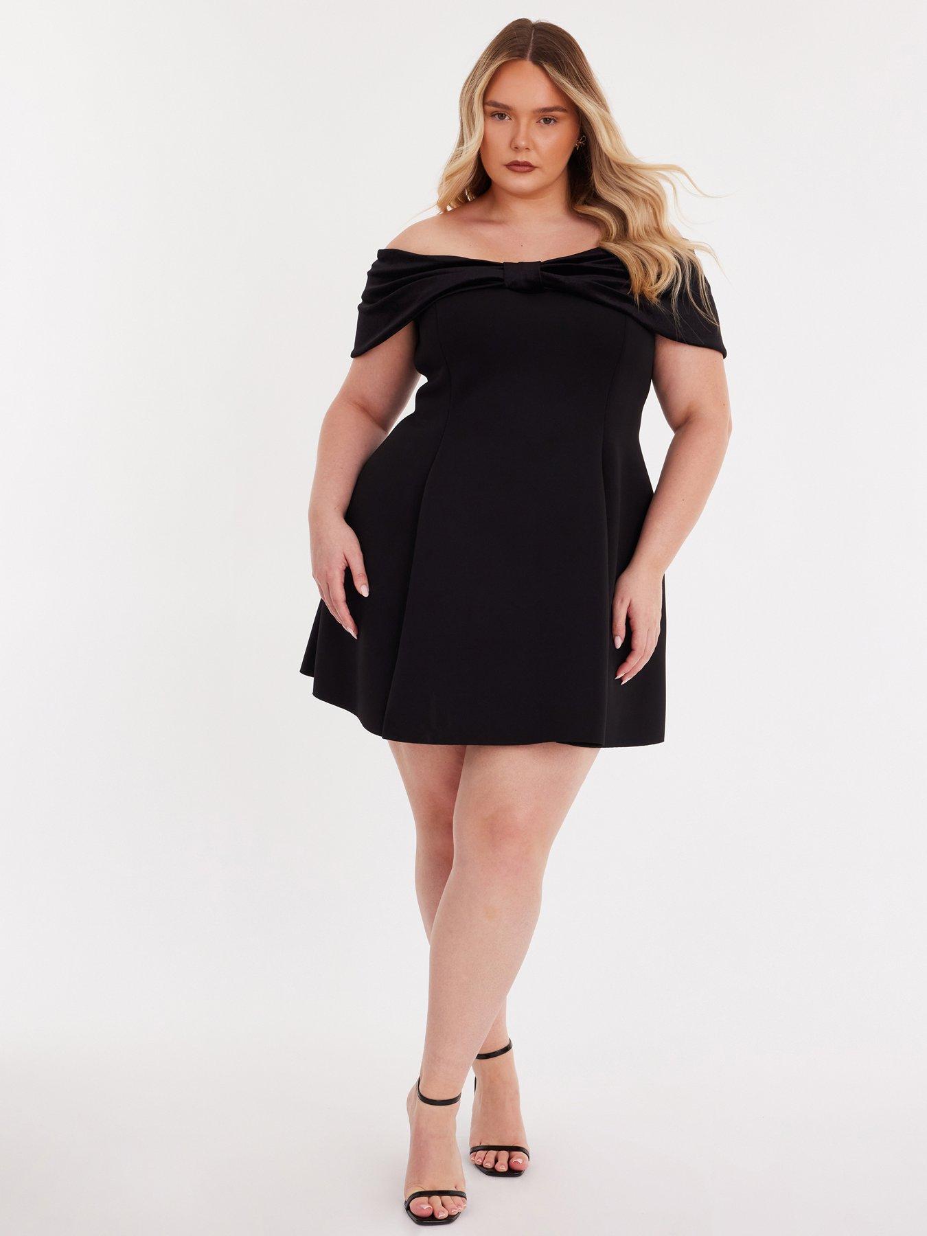 Quiz Curve Black Velvet Bardot Mini Dress