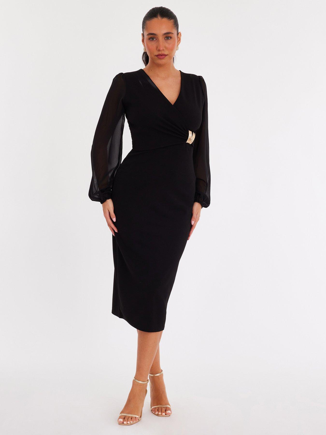 quiz-black-buckle-wrap-midi-dress