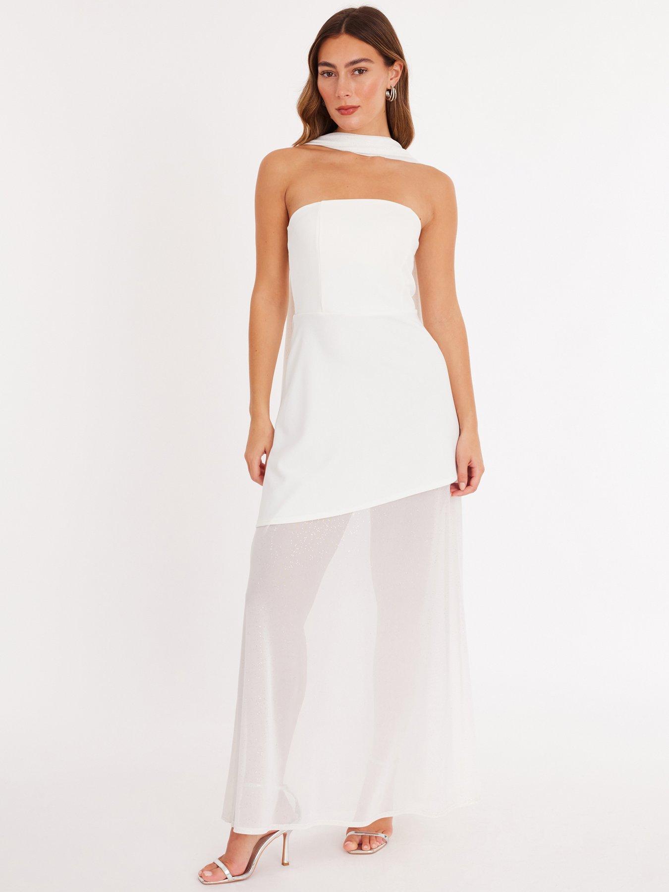 Quiz White Glitter Mesh Hem Maxi Dress