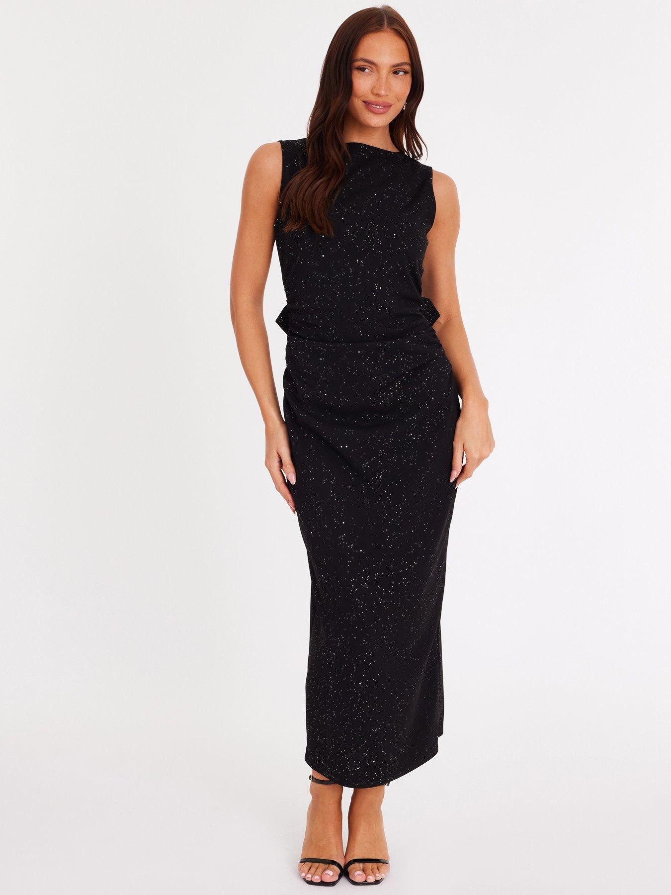 Quiz Black Glitter Bow Midaxi Dress