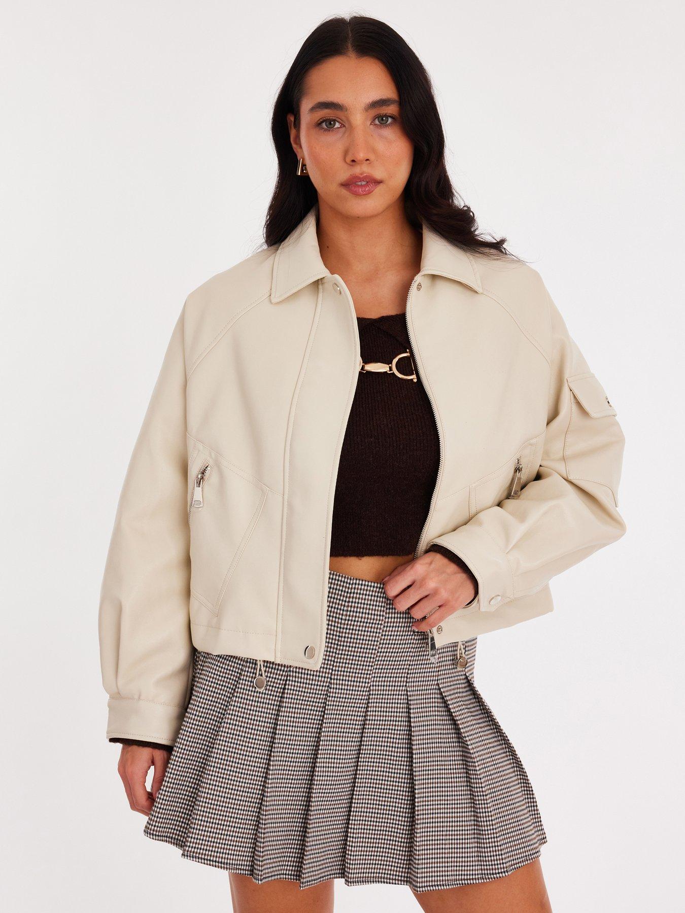 Quiz Stone Faux Leather Bomber Jacket