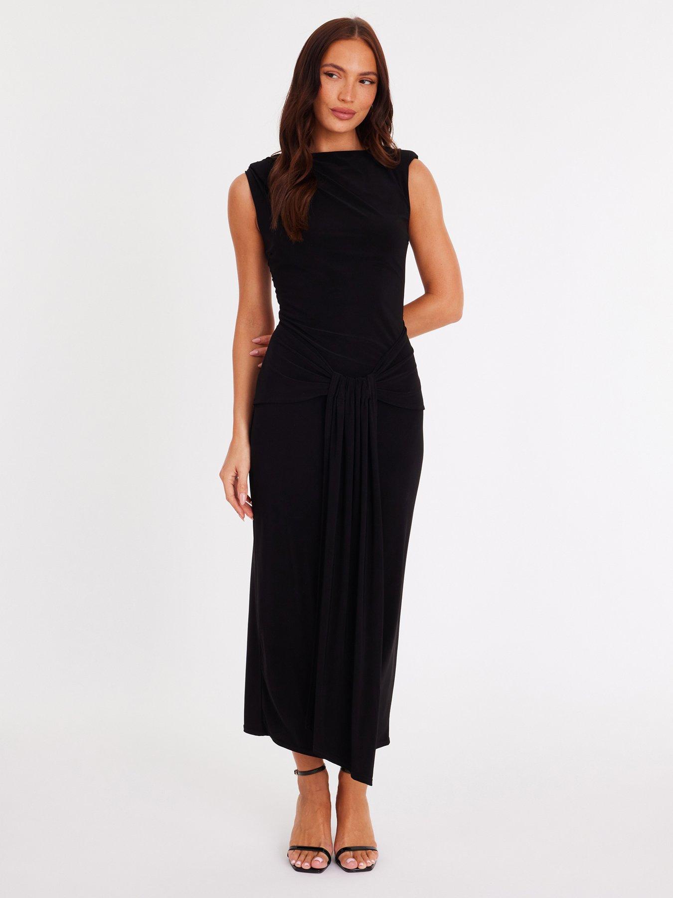 Quiz Black Draped Bodycon Midaxi Dress