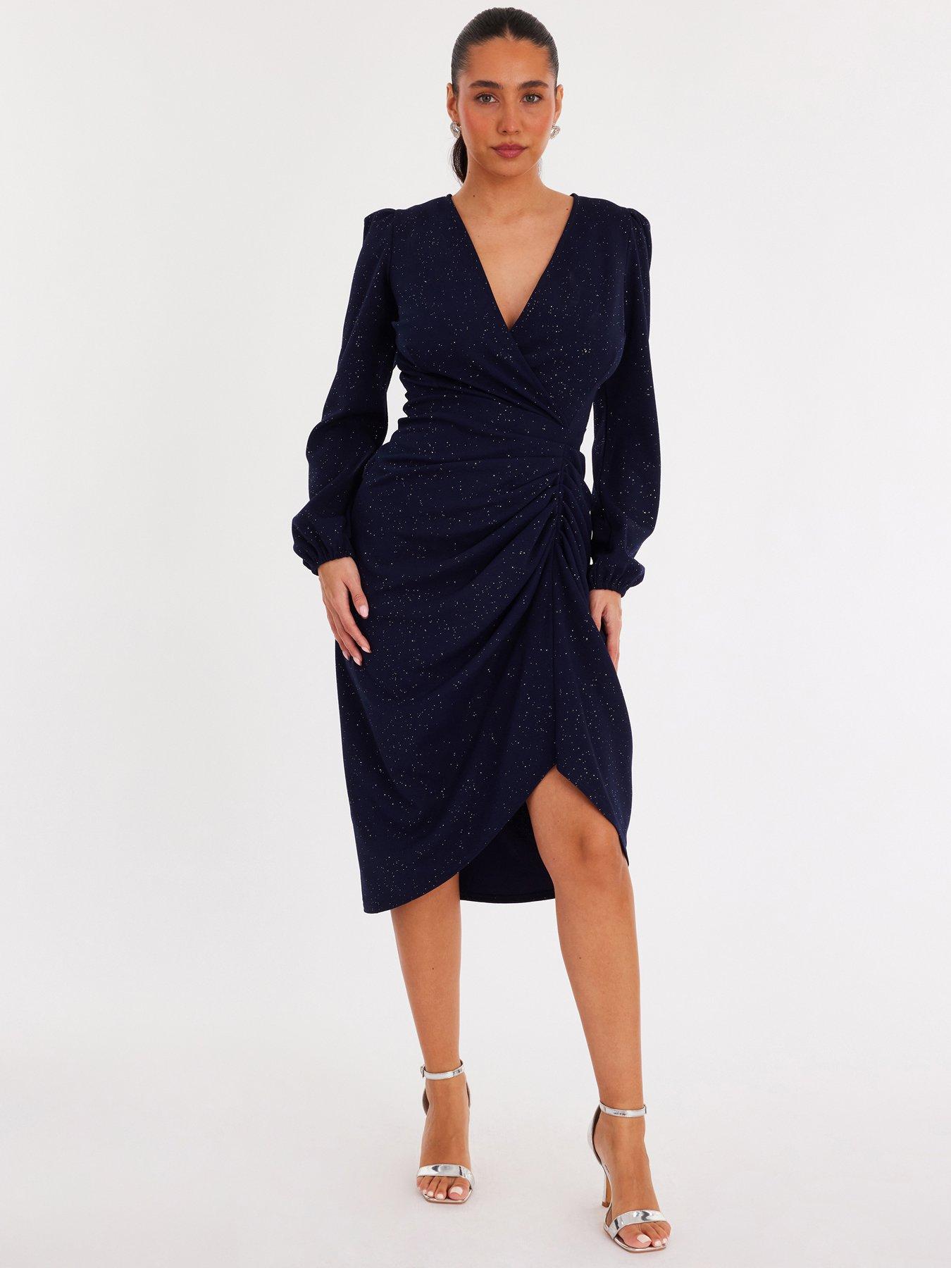 Quiz Navy Glitter Wrap Midi Dress